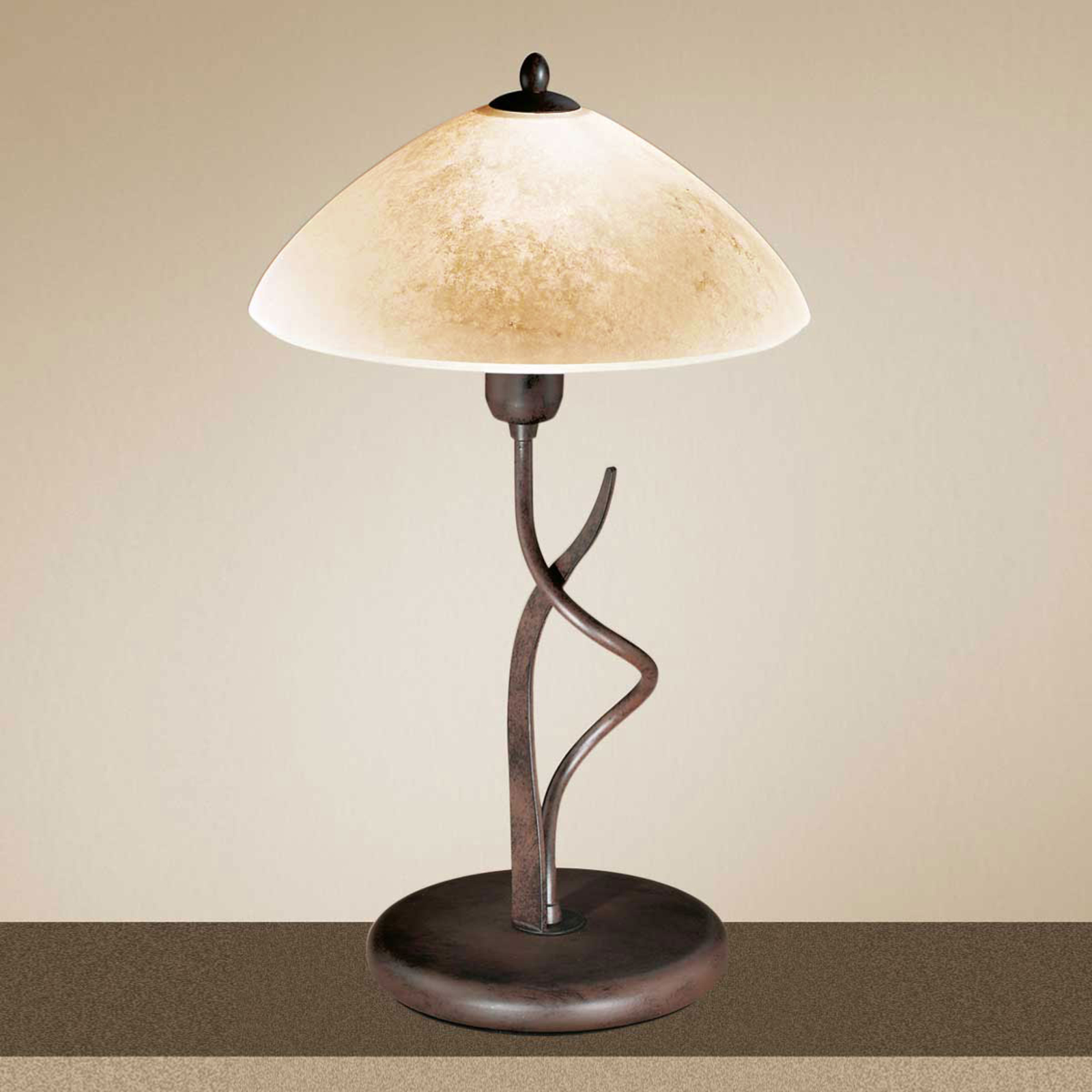 Lam Country-house table lamp Samuele, cream, for Living / Dining Room, metal, glass, E27, 60 W, energy efficiency: A++, H: 51 cm