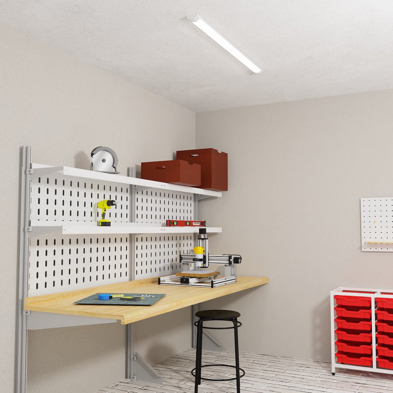 LED-Deckenleuchte Batten, Länge 120 cm, Alu, weiß, 4.000 K