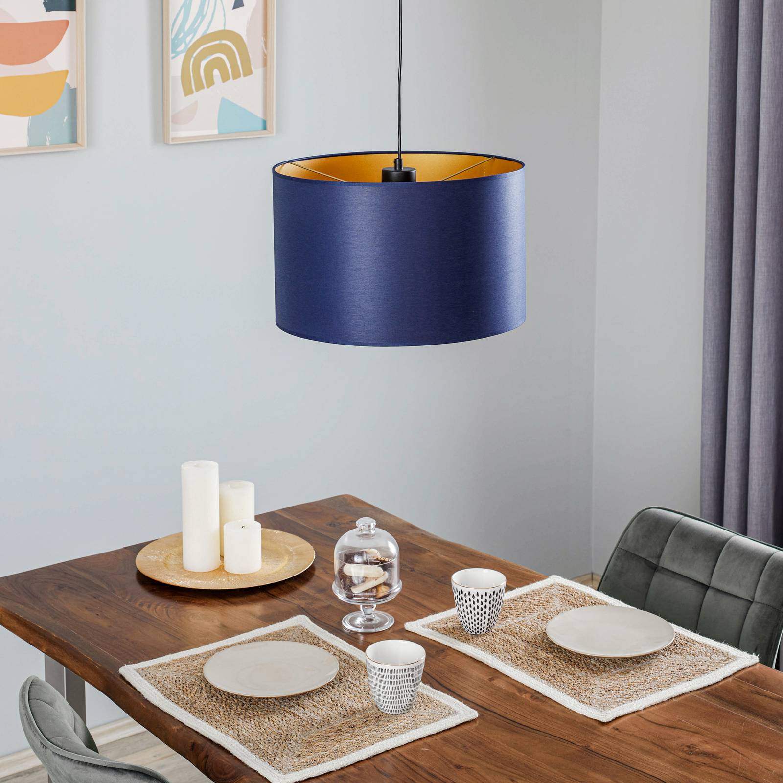 Lampa żyrandol Soho cylindryczna 1-punktowa Ø 40cm niebieska/złota