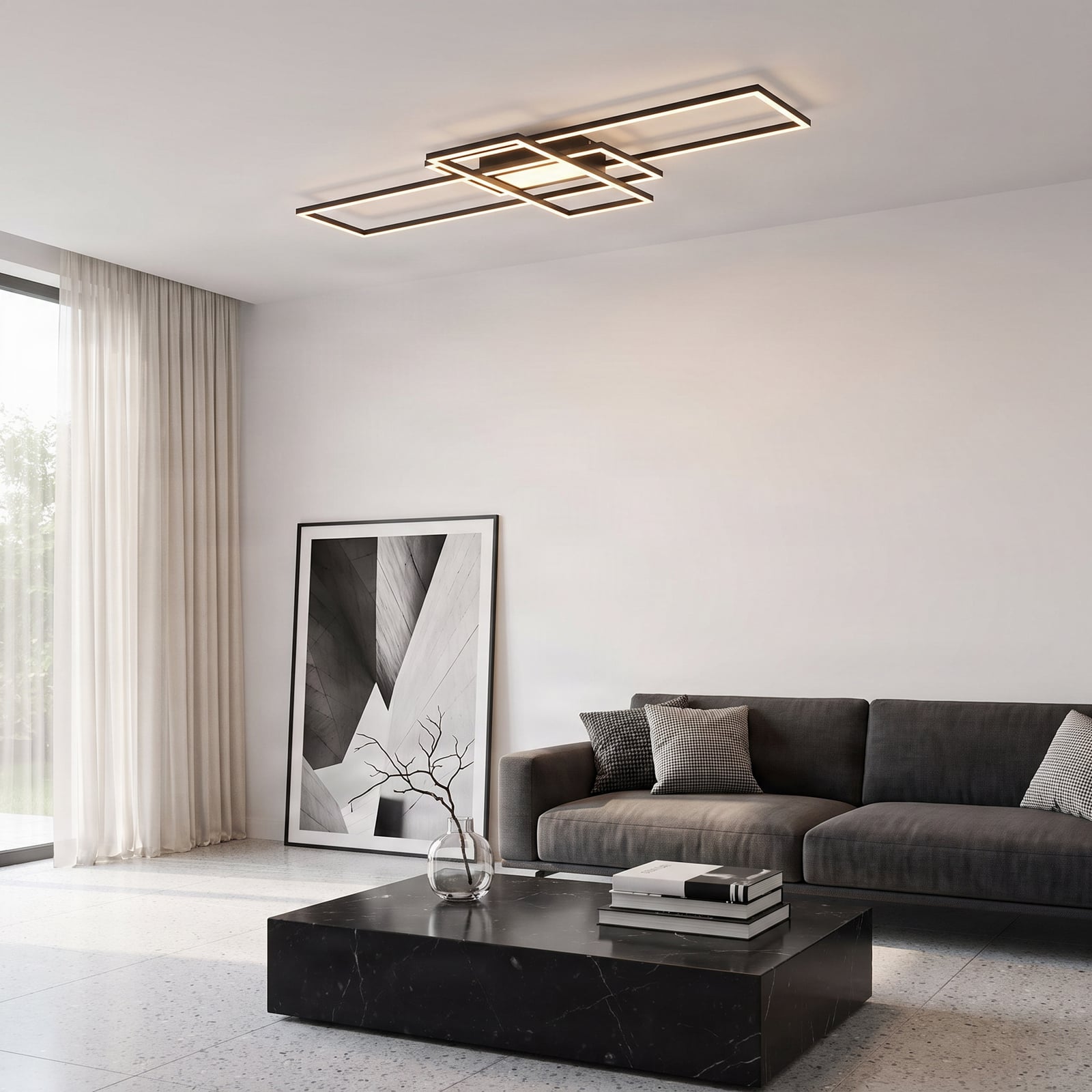 Lindby Ismera plafoniera a LED 3 cornici, antracite Lindby Ismera plafoniera a LED 3 cornici, antracite
