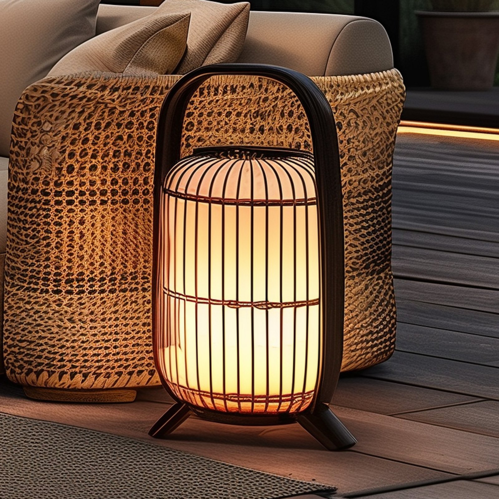 Lucande terraslamp Basket, kunststof, zwart IP44, 64 cm
