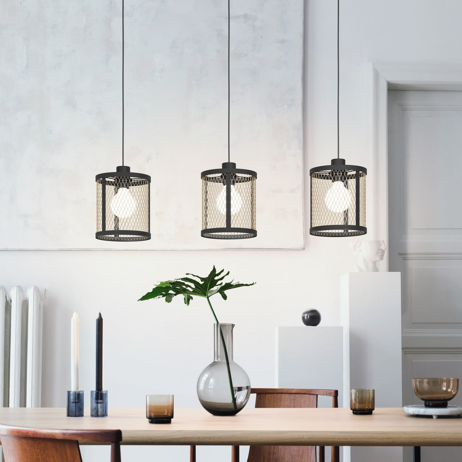 Lampă suspendată Dellow lungime 88 cm negru/albastru 3 lumini