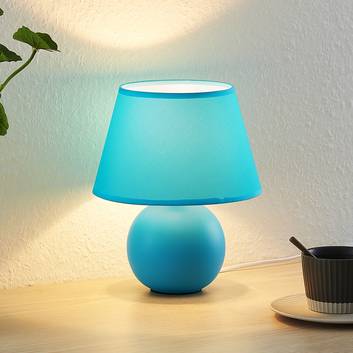 Lindby Calliota stof-bordlampe, rund, lyseblå