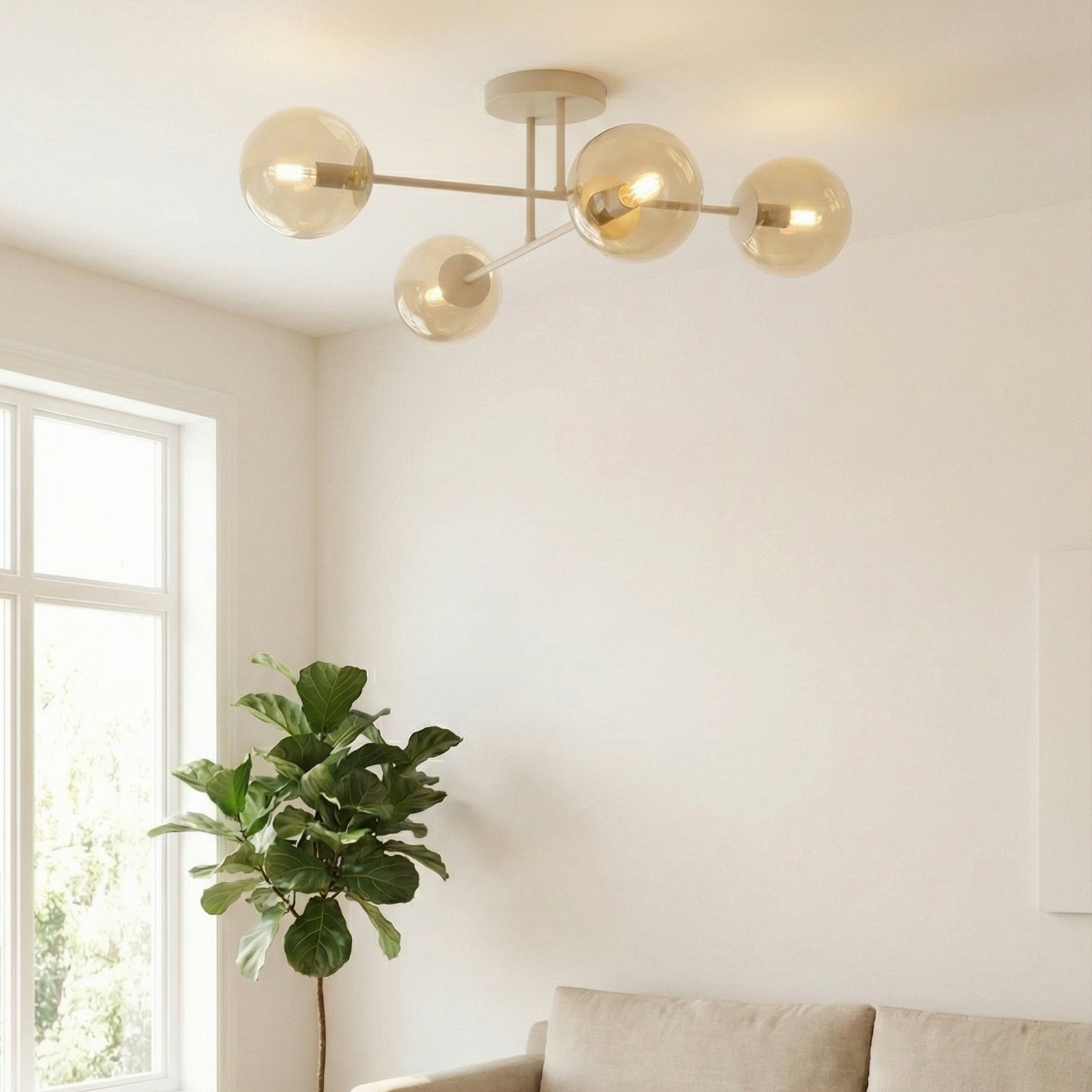 ROMA ceiling light, beige, length 75 cm, 4-bulb, glass/metal ROMA ceiling light, beige, length 75 cm, 4-bulb, glass/metal