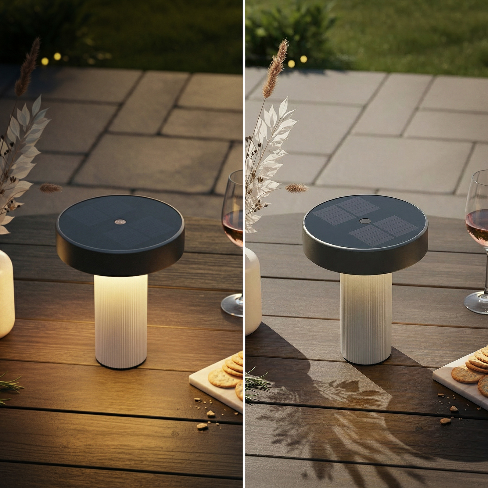 LED-batteridriven solcellsbordslampa Poga, benvit/antracit, IP44