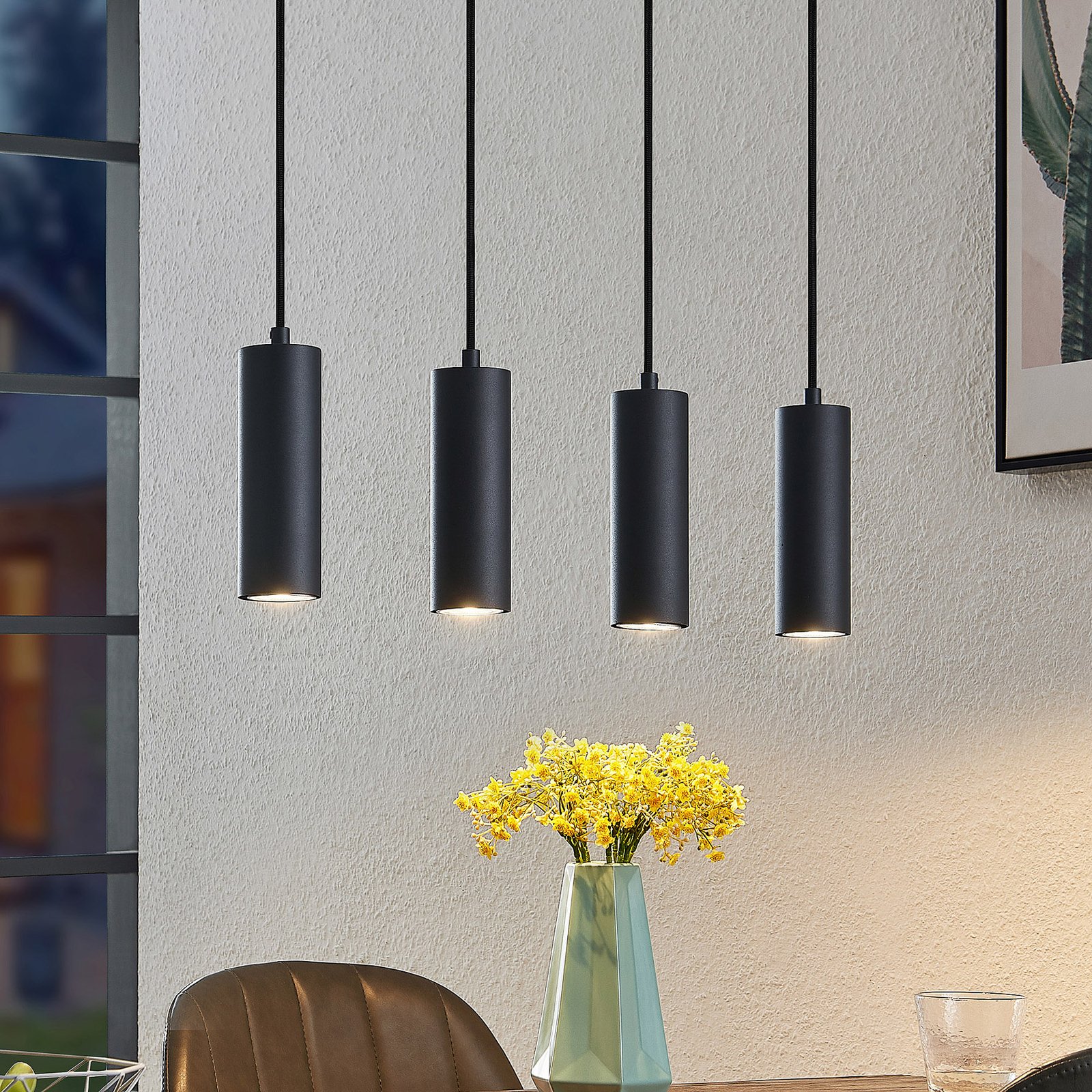 Maniva 4 Pendelleuchte Black/Wood - Lindby