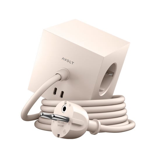 SQUARE 1 -pistorasia, beige, 3 Schuko-pistokepaikkaa, 2 USB-paikkaa, 3 m:n