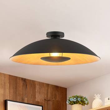 Lindby Entony ceiling lamp, black, wood-coloured