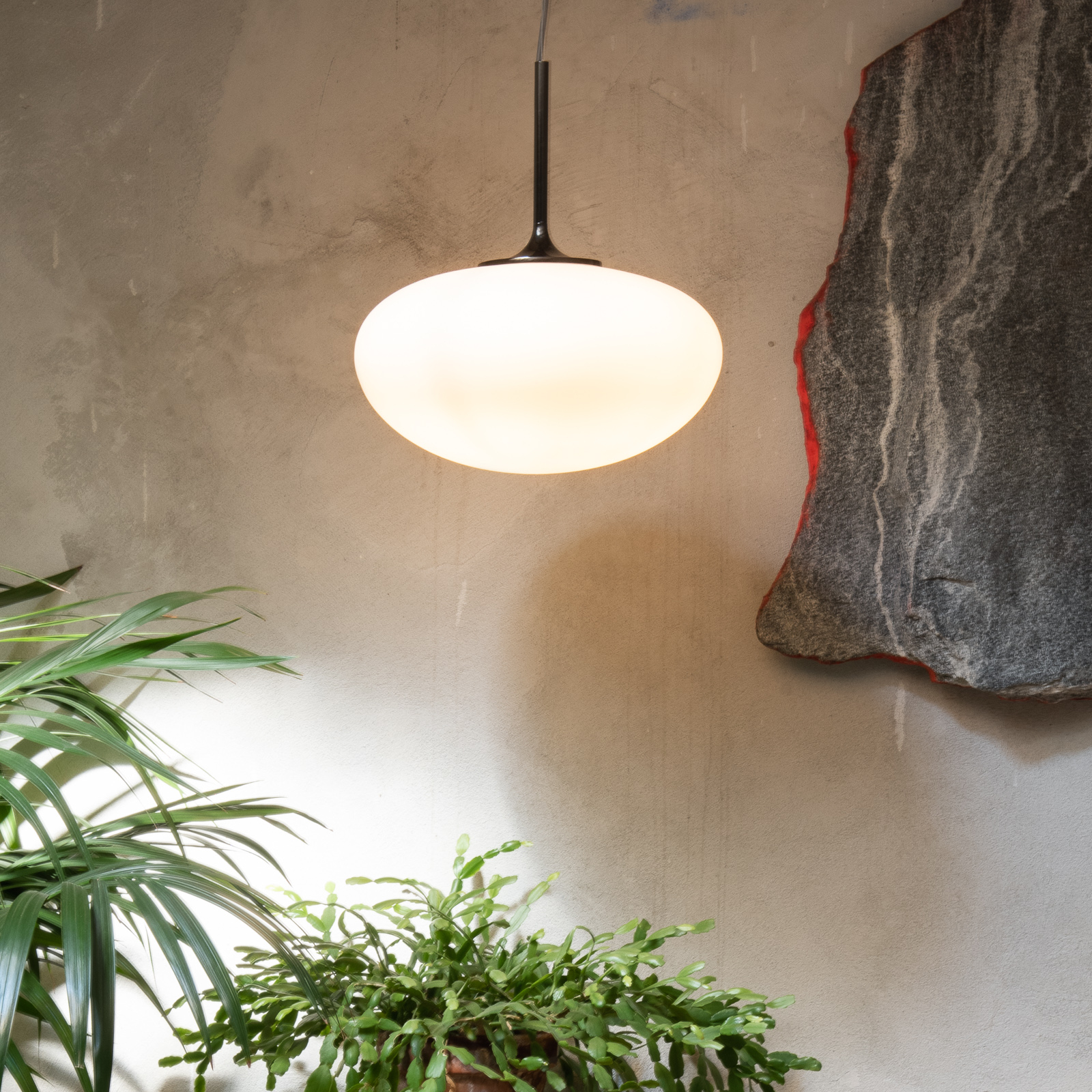 GUBI Stemlite hanging light, black chrome, for Living / Dining Room, glass, metal, E27, 75 W, energy efficiency: A++, H: 36.5 cm