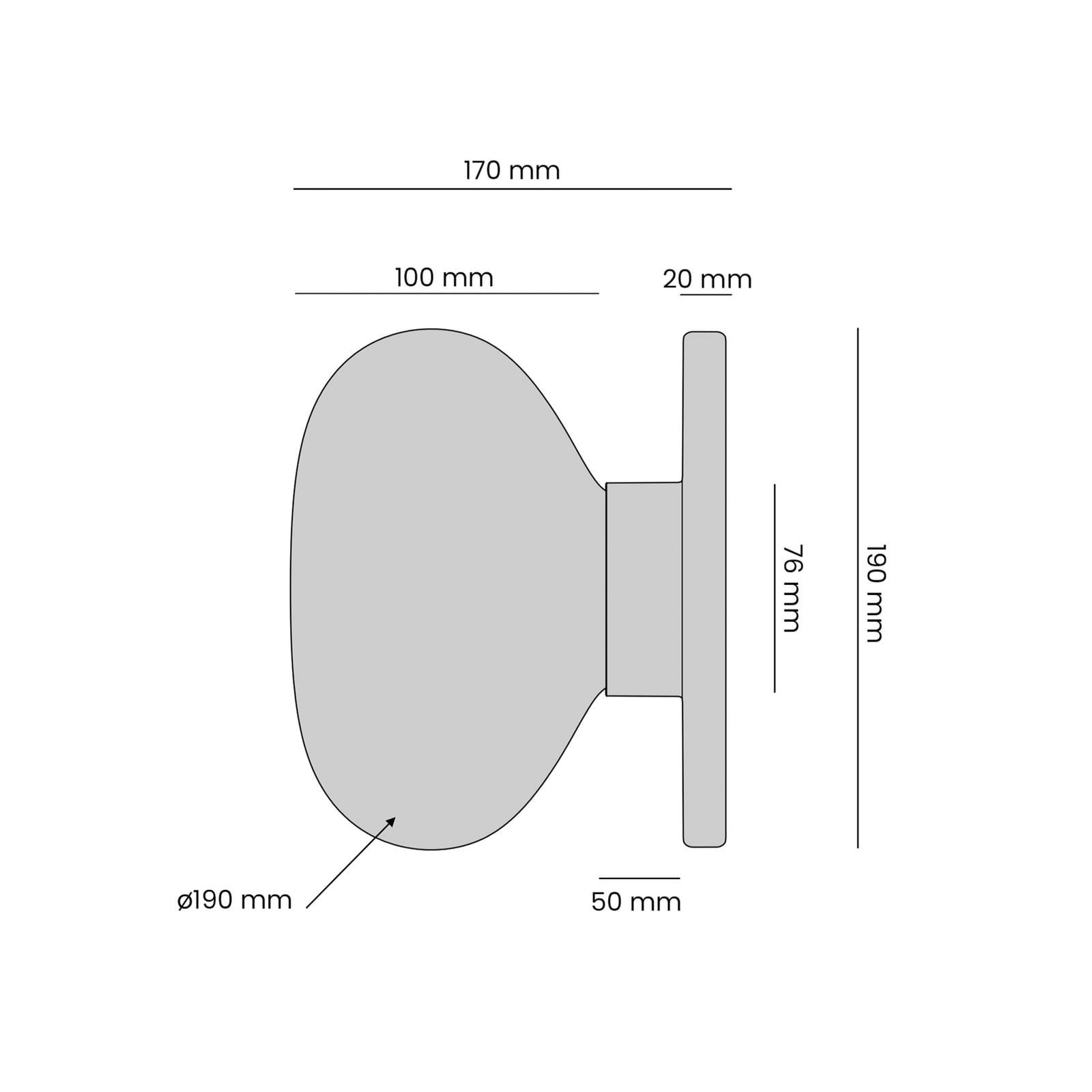 Zidna svjetiljka Flo, siva, Ø 19 cm, staklo - Aldex