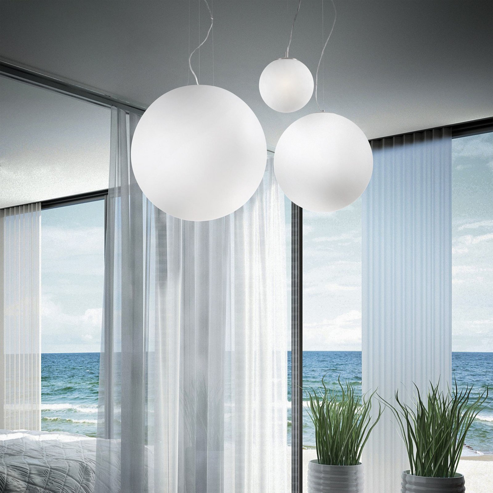 Ideal Lux Pendelleuchte Mapa, Ø 20 cm, Opalglas, Kugel