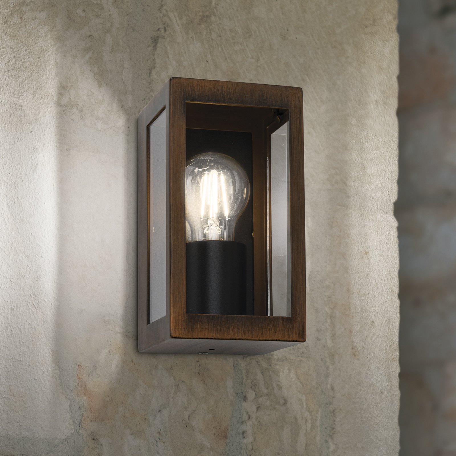 LUMINA outdoor wall light, rust-black, stainless steel, glass, IP44