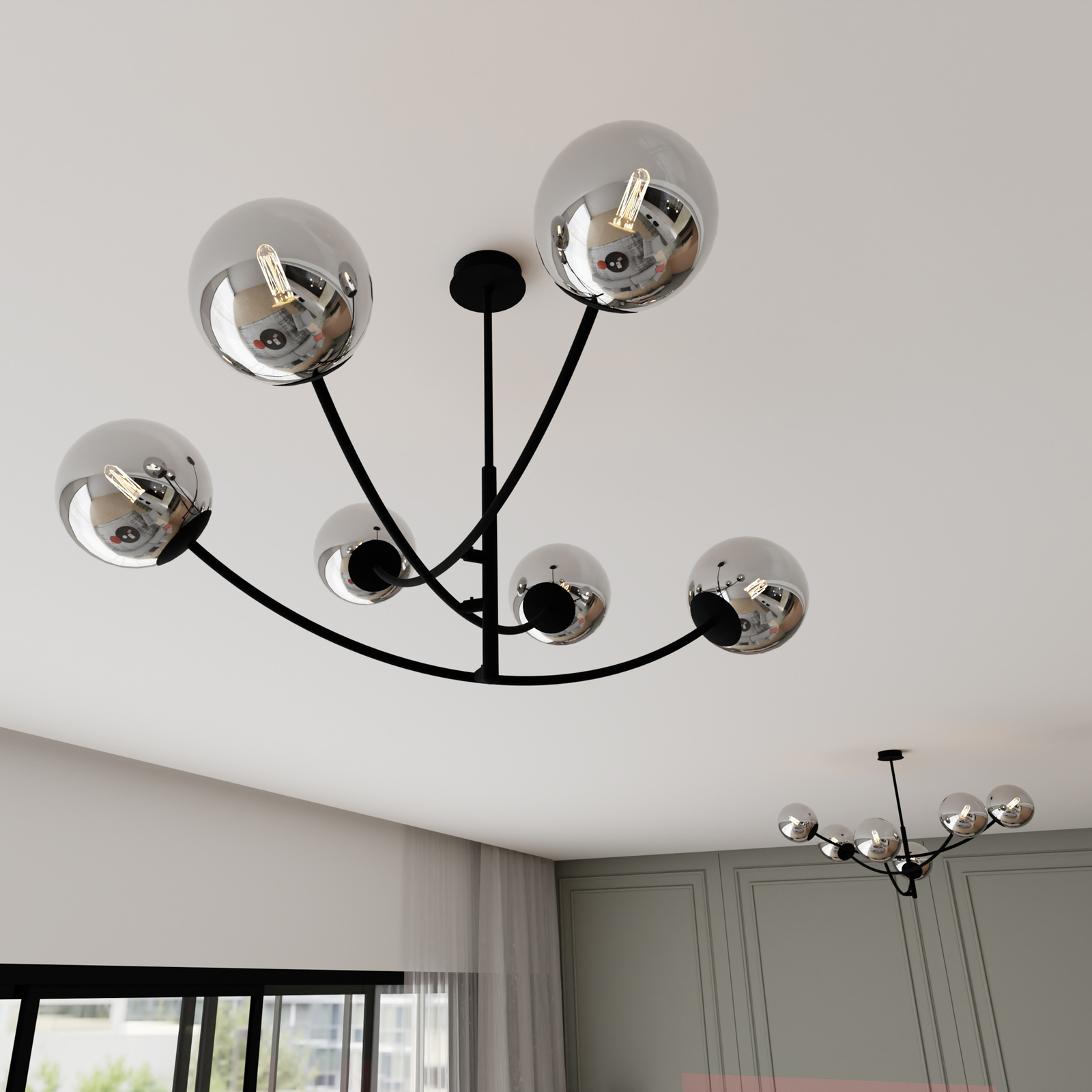 Hunter ceiling lamp, black/graphite, 6-bulb