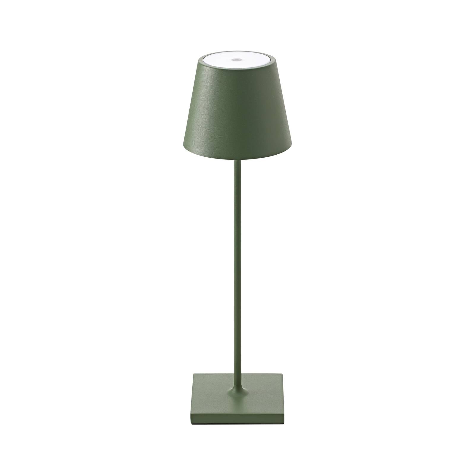 LED-Akkutischlampe Nuindie, USB-C, tannengrün, IP54, dimmbar