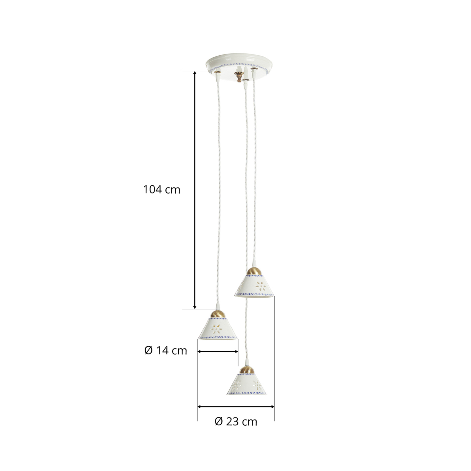 3-bulb NONNA hanging light, made of white ceramic