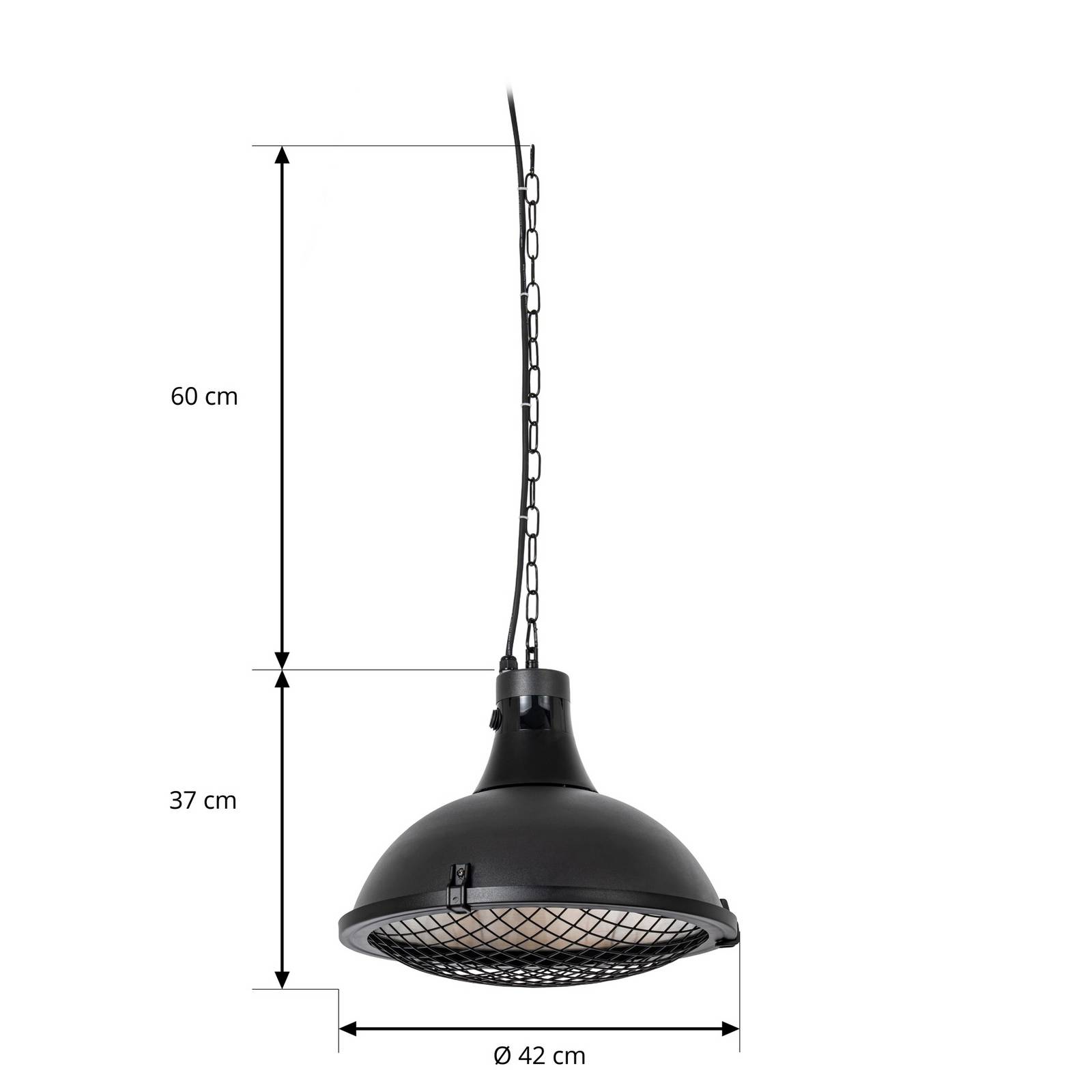 Wiszący promiennik grzewczy Lucande Ormio, czarny,  Ø 43 cm, IP44