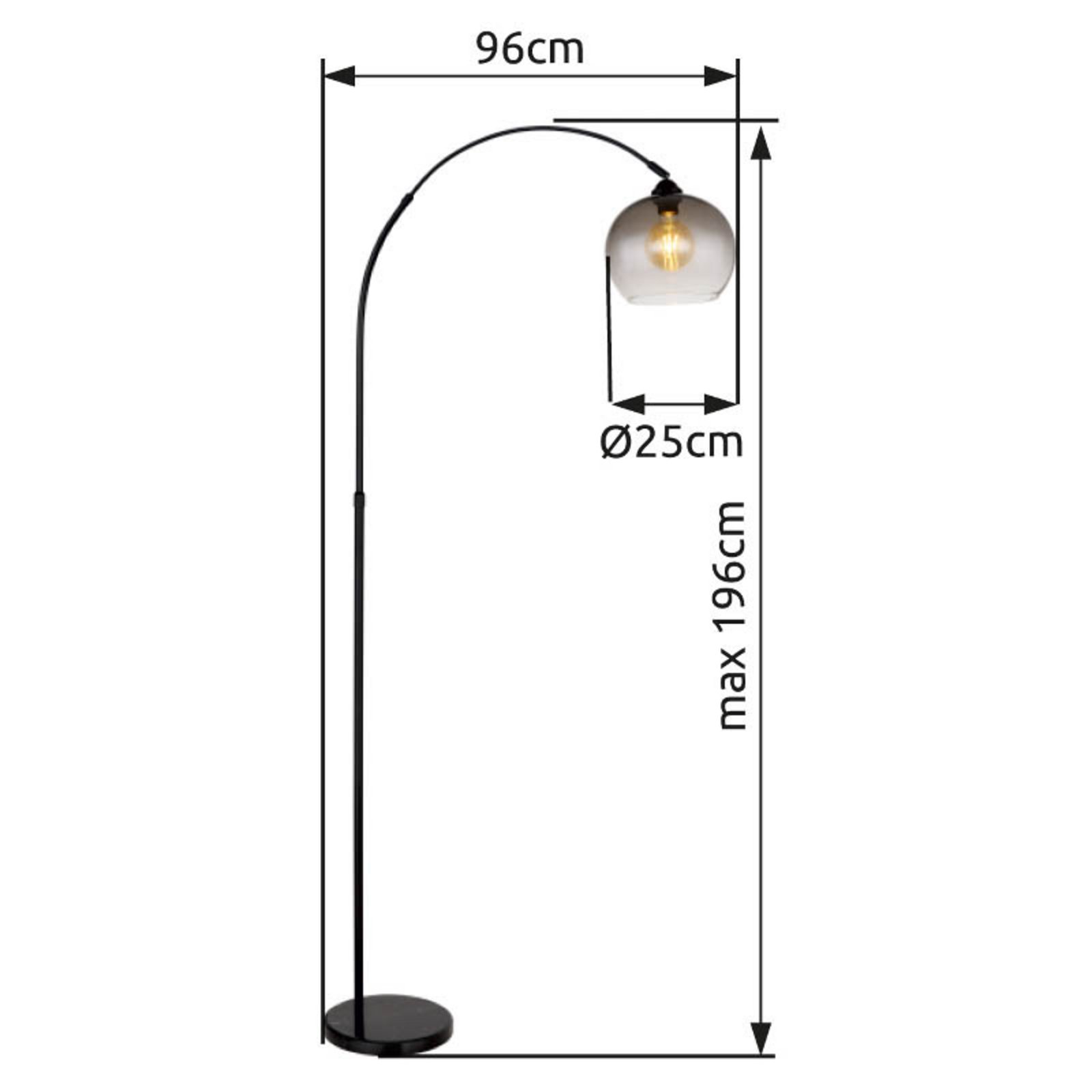 Newcastle golvlampa, höjd 196 cm, svart matt/rökgrå