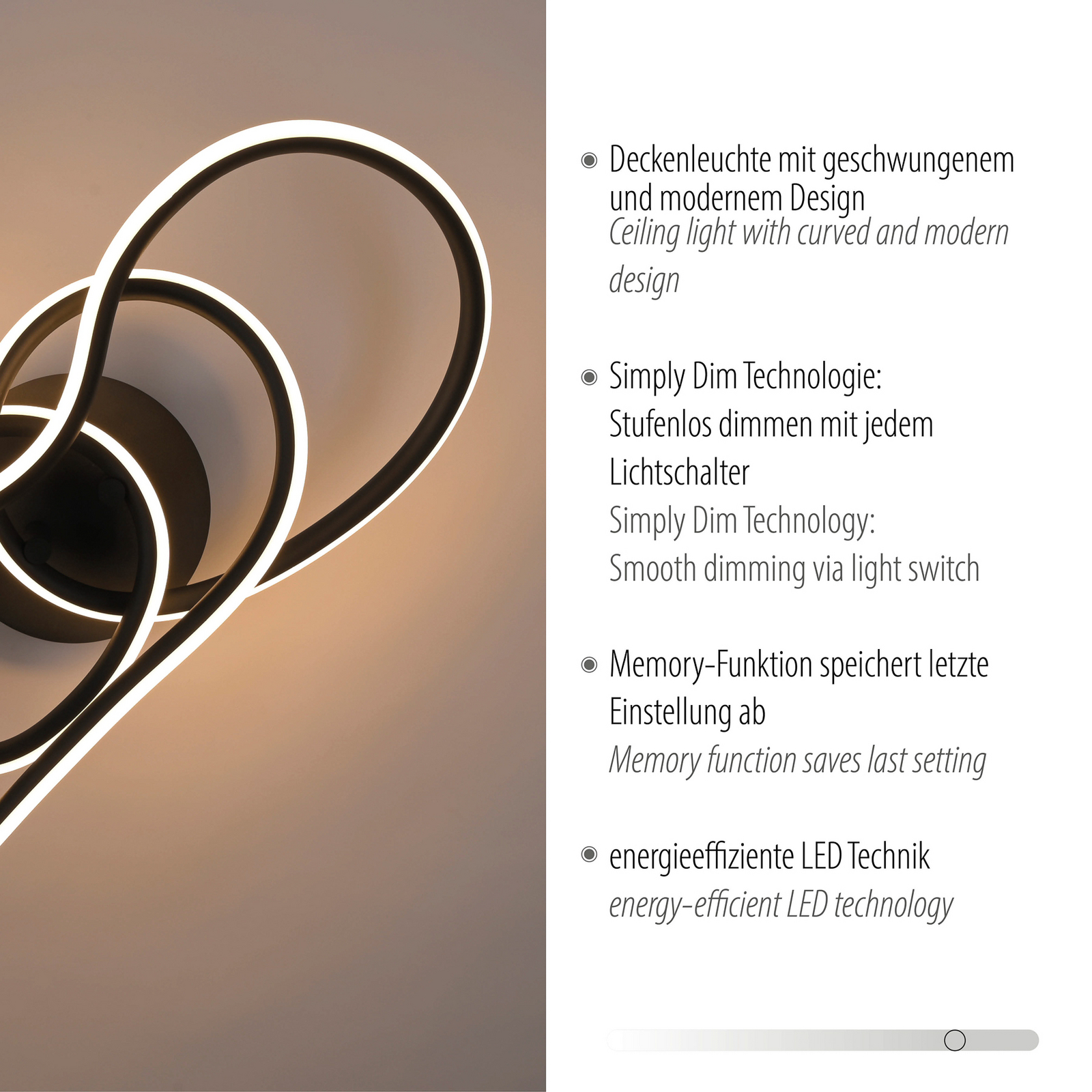 LED lubų šviestuvas „TWIST“, juodos spalvos, ilgis 90 cm, metalinis, su LED lubų šviestuvas „TWIST“, juodos spalvos, ilgis 90 cm, metalinis, su