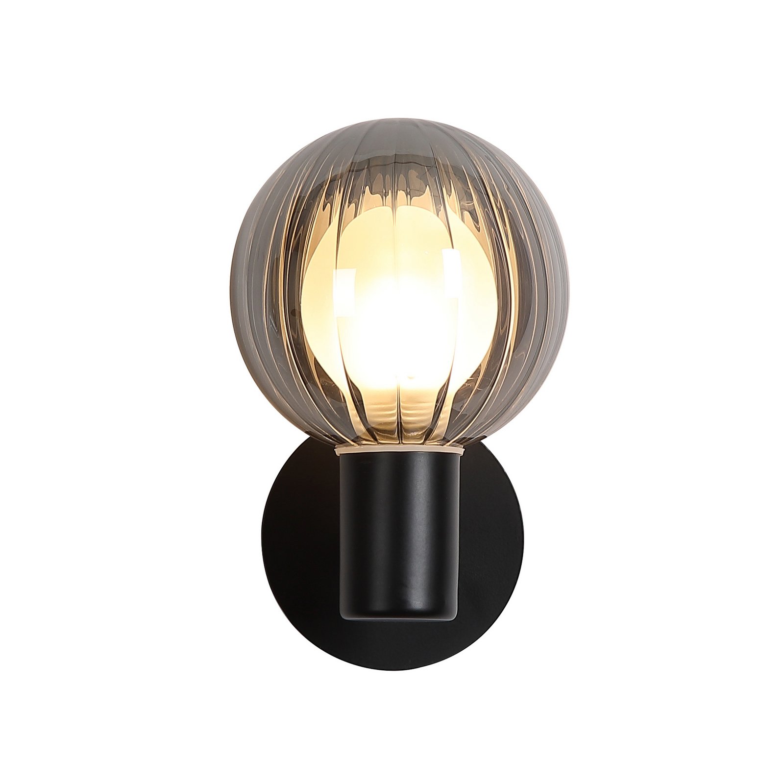 Badkamer wandlamp Lumisphere, zwart/rookgrijs, hoogte 12 cm glas