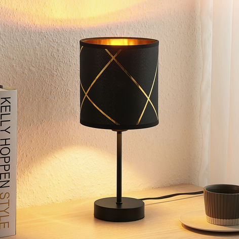 Lindby Sindri Tischleuchte, schwarz-gold, rund