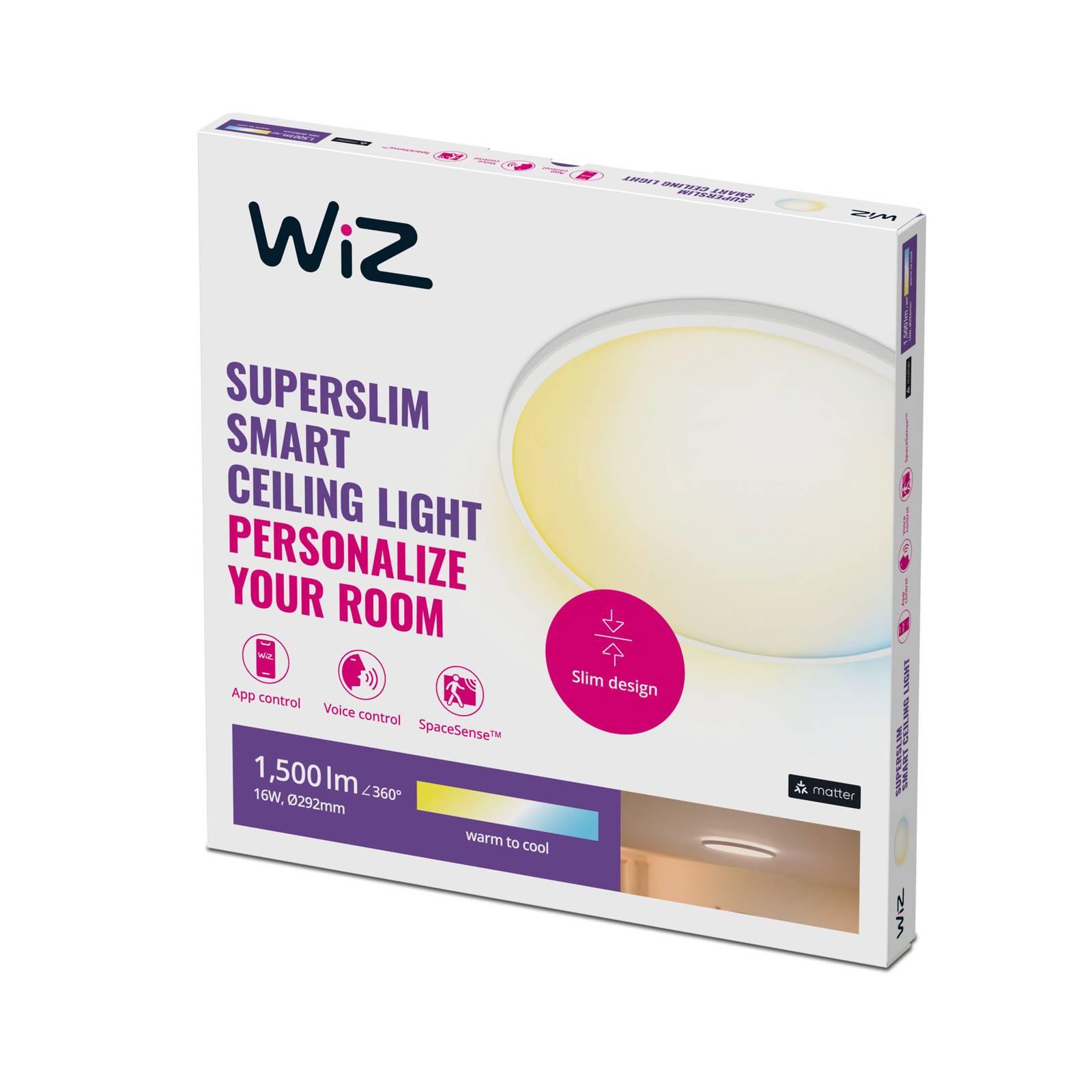 WiZ SuperSlim lampa sufitowa LED CCT Ø29cm biała