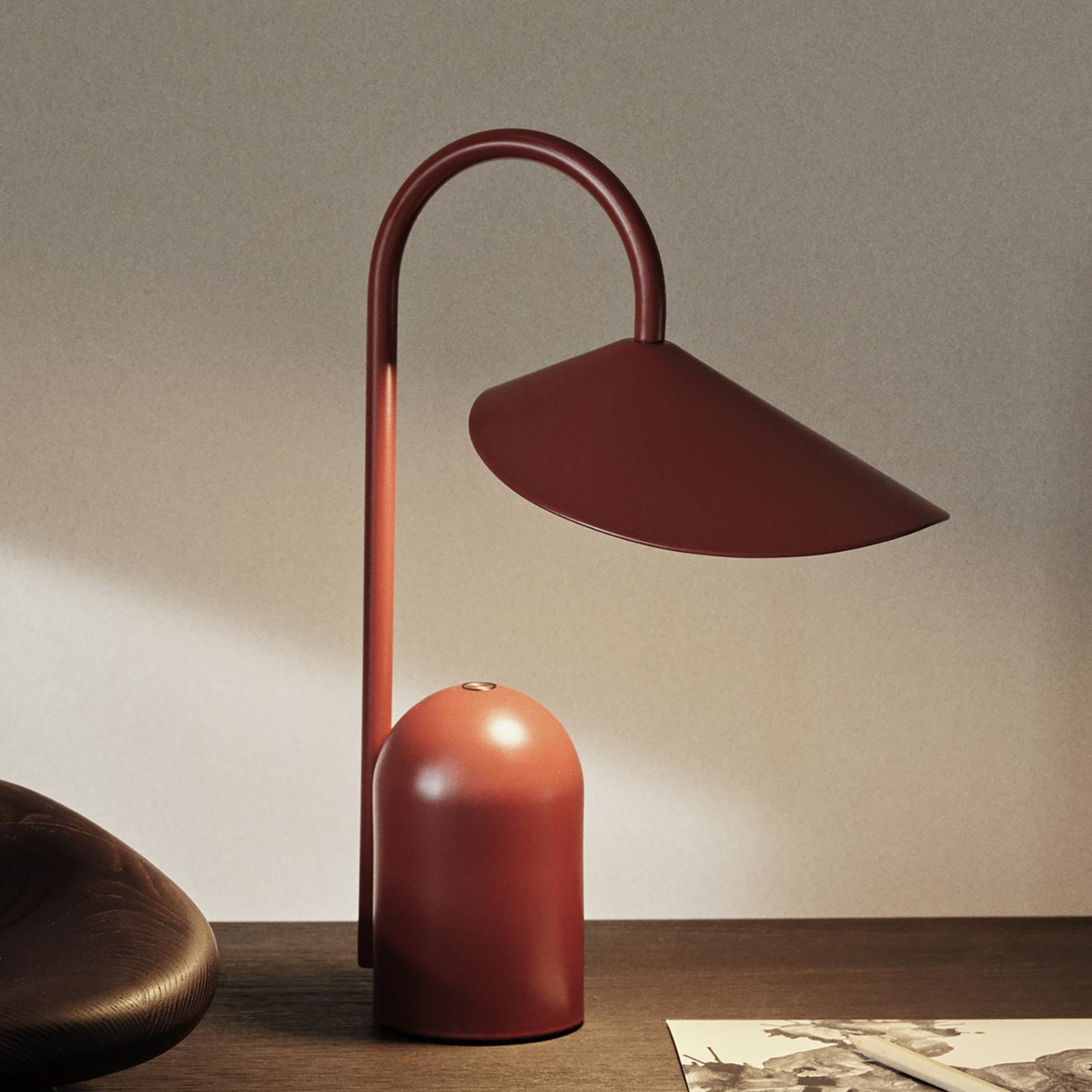 ferm LIVING LED table lamp Arum, red, dimmable, IP44