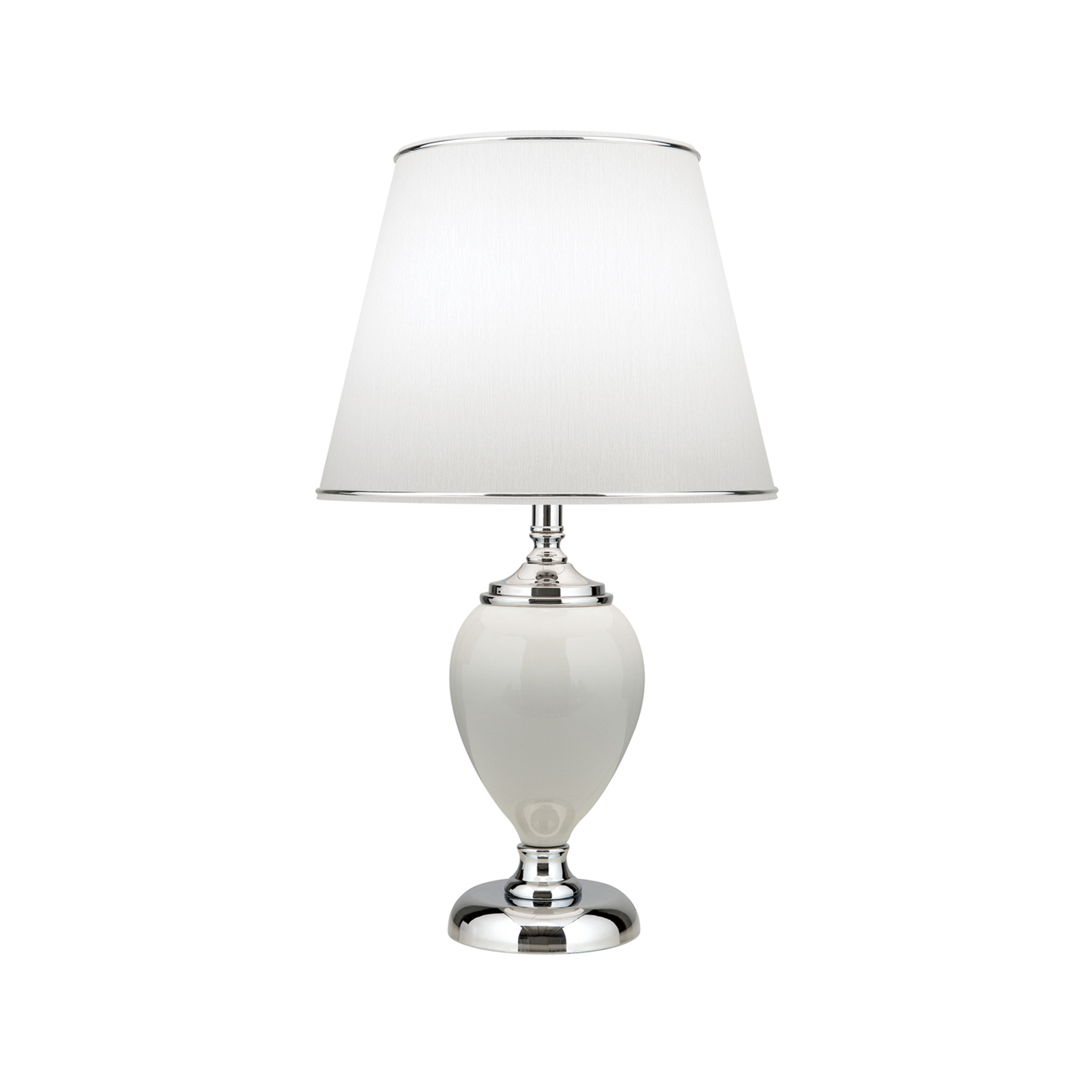 Ovum table lamp, white/chrome, height 48 cm, ceramic/chintz