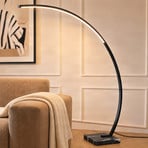 Lindby LED Lampadaire arqué Kendra, noir, aluminium, hauteur 180cm