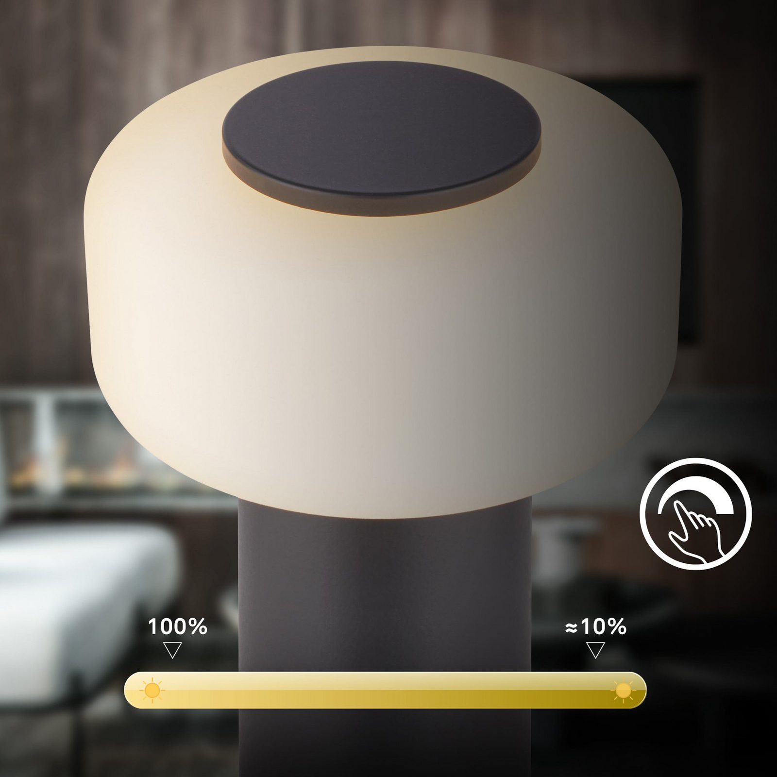 Juna LED rechargeable table lamp, anthracite, IP44, dimmable, 20 cm
