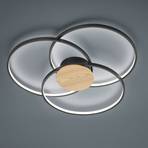 Sedona LED ceiling lamp wooden detail matt black