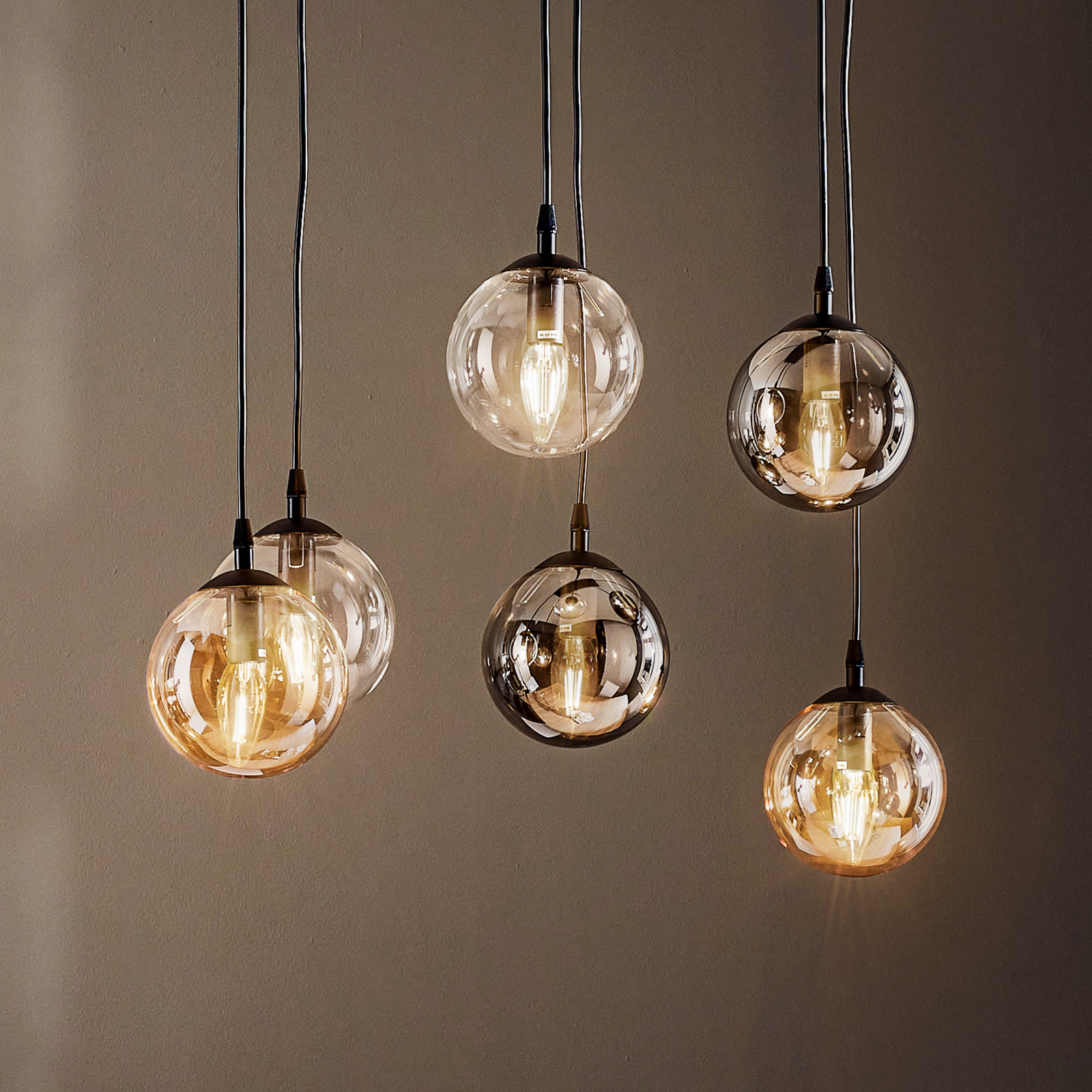 Hängeleuchte Glassy 6-flg gerade grafit/amber/klar