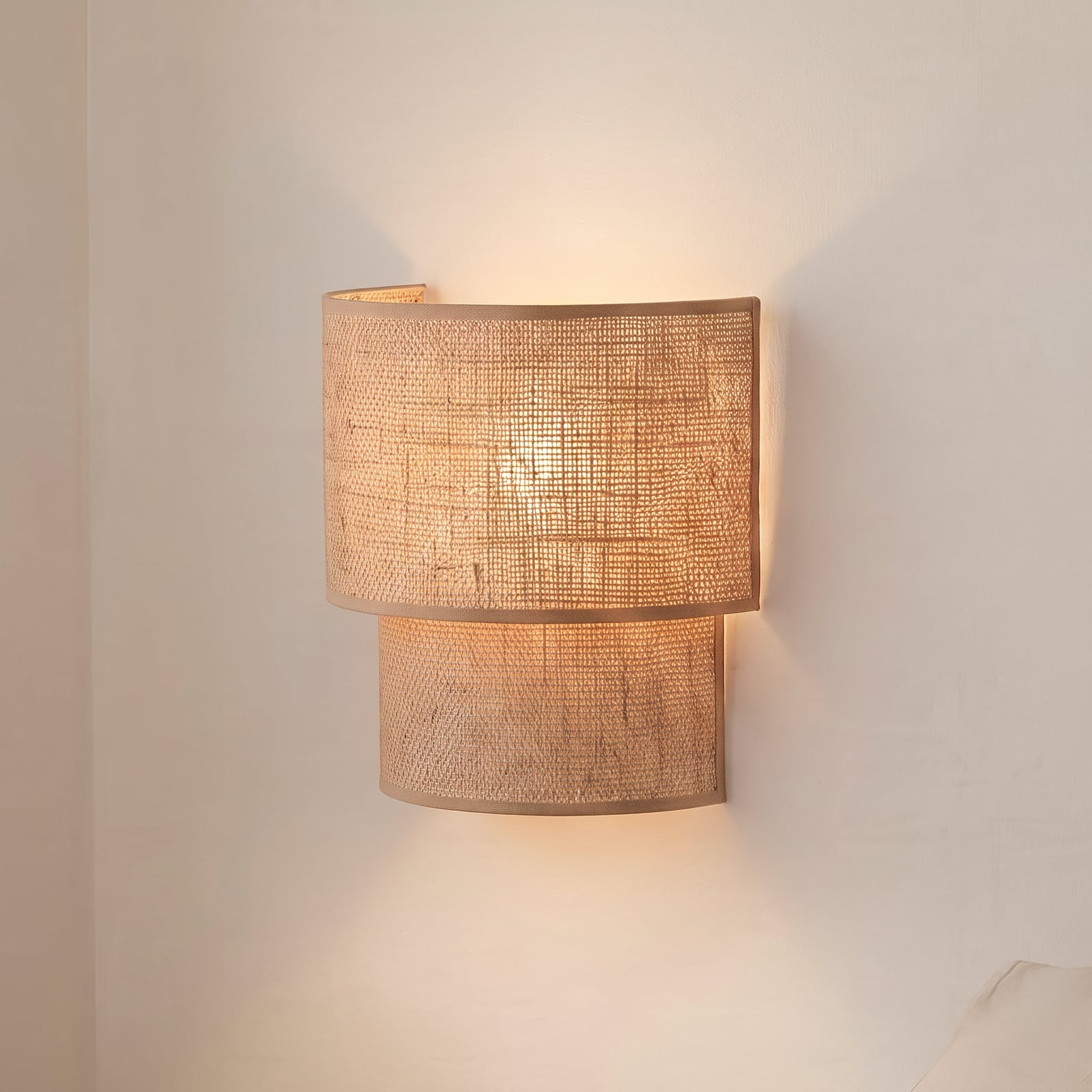 Vegglampe Boho, jute/jute, høyde 22 cm, tekstil, E27