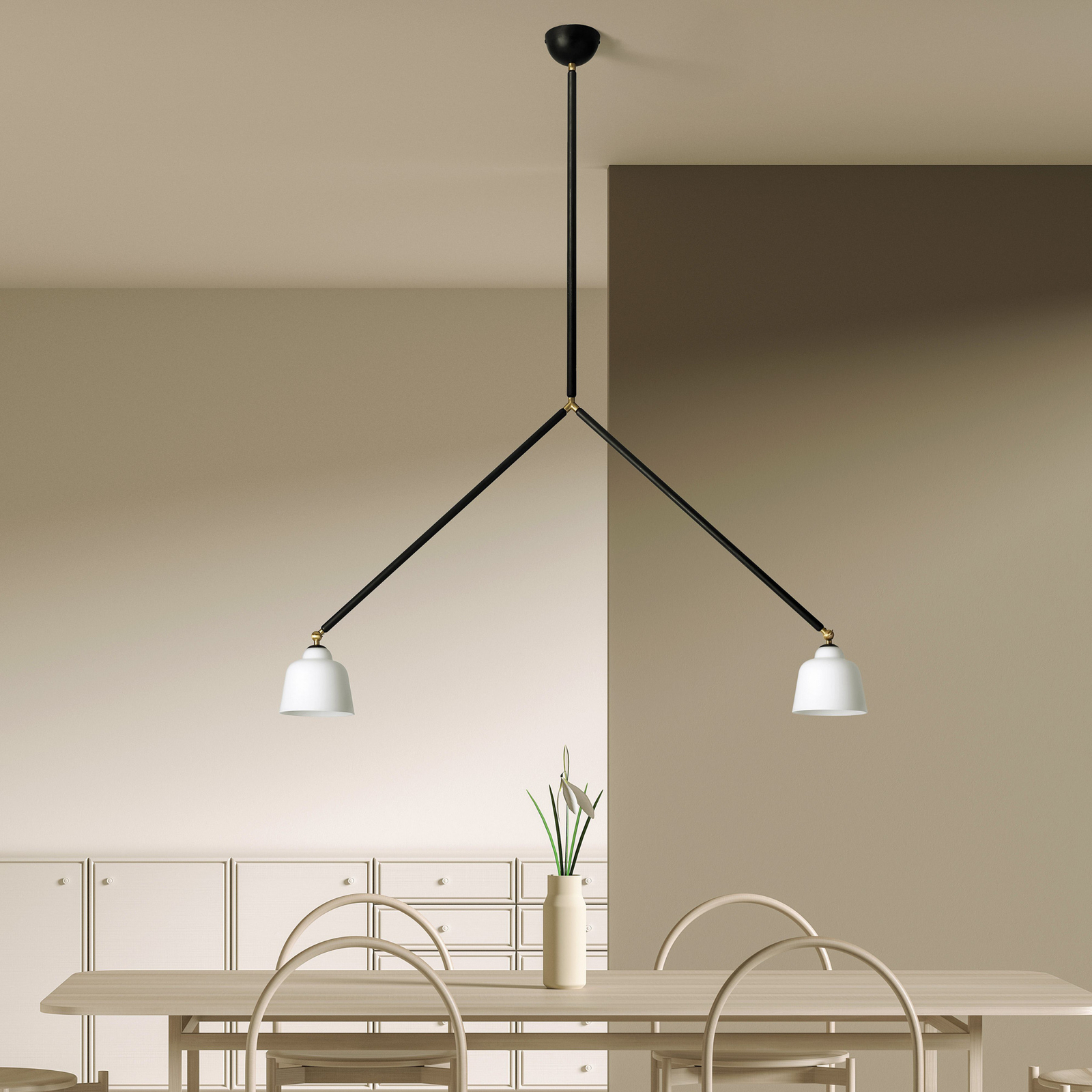 Neoretro hanglamp, 2-lamps, zwart/melkachtig, gewrichten