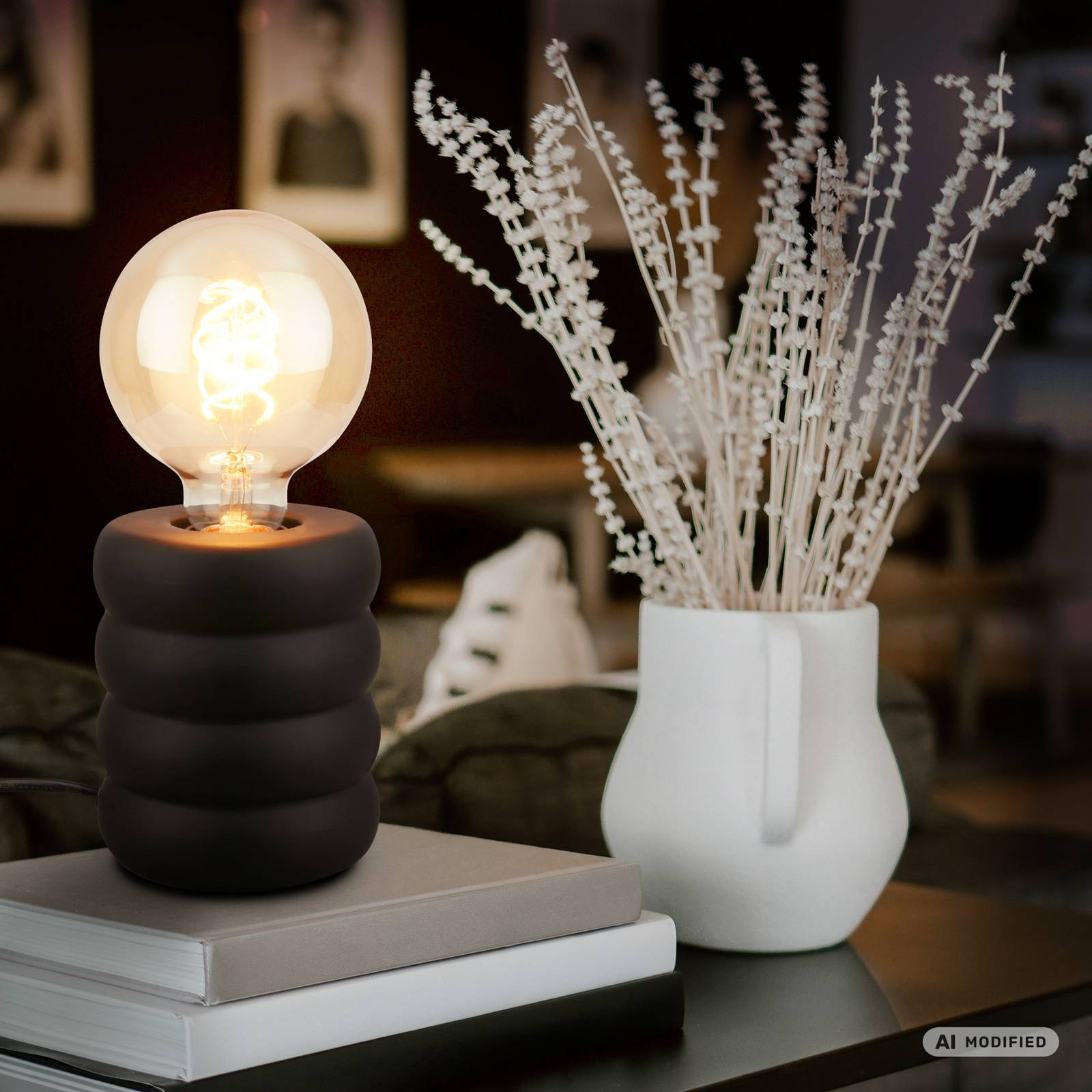Lampa stołowa Foam, czarna matowa, ceramika, E27, 25 W, Ø 10 cm