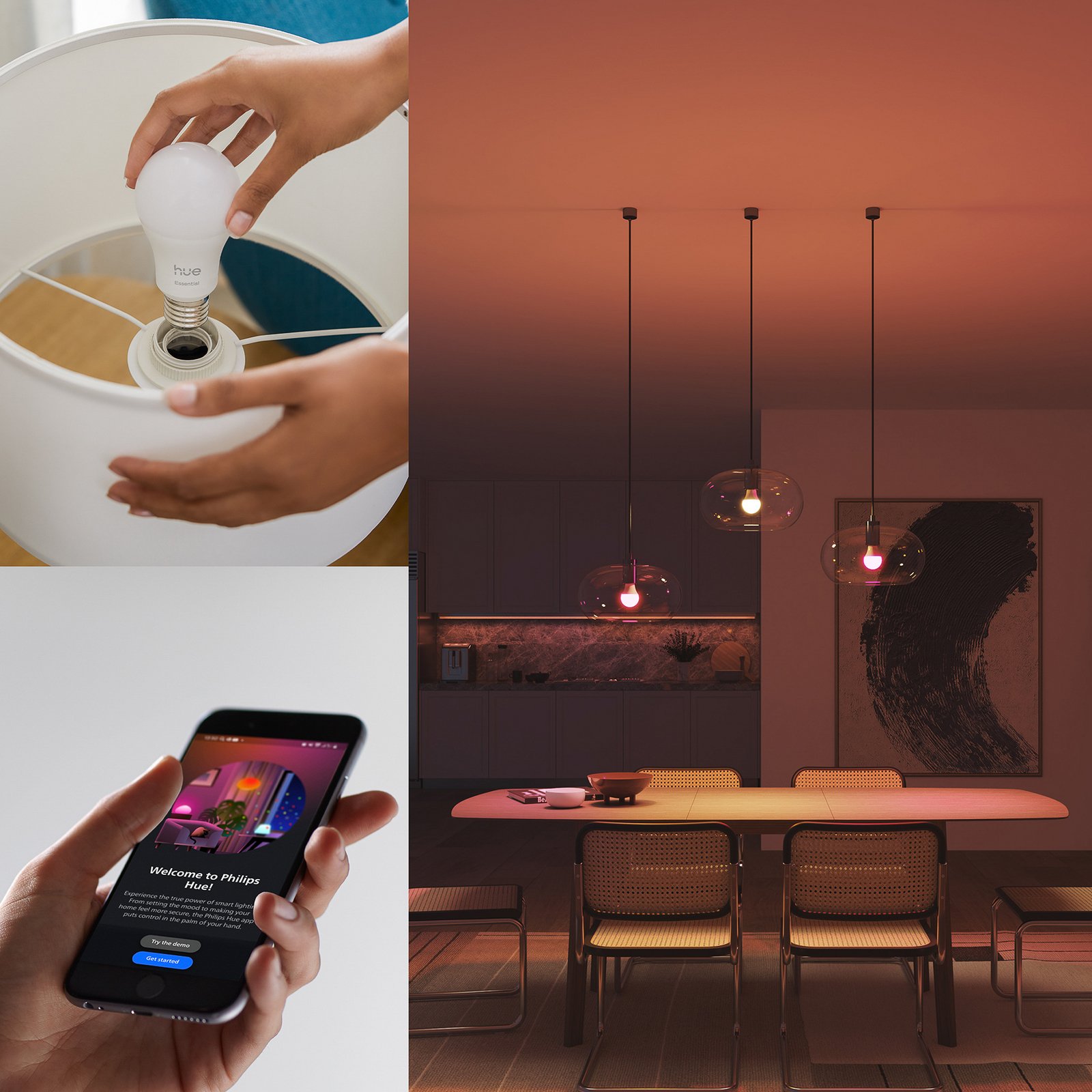 Ampoule LED intelligente Philips Hue E27 A60, 8 W, RVB CCT, lot de 3