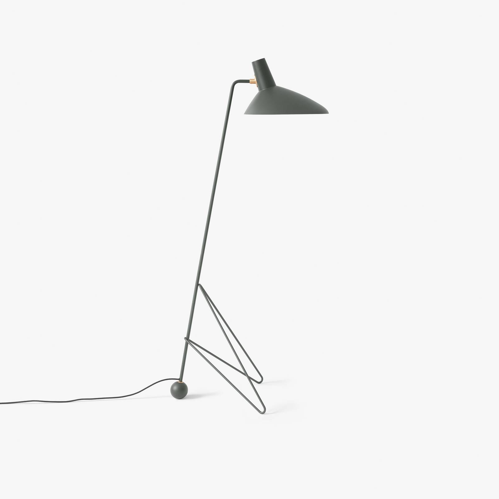&Tradition Tripod HM8 floor lamp, moss green, for Living / Dining Room, aluminium, steel, E27, 60 W, H: 134 cm