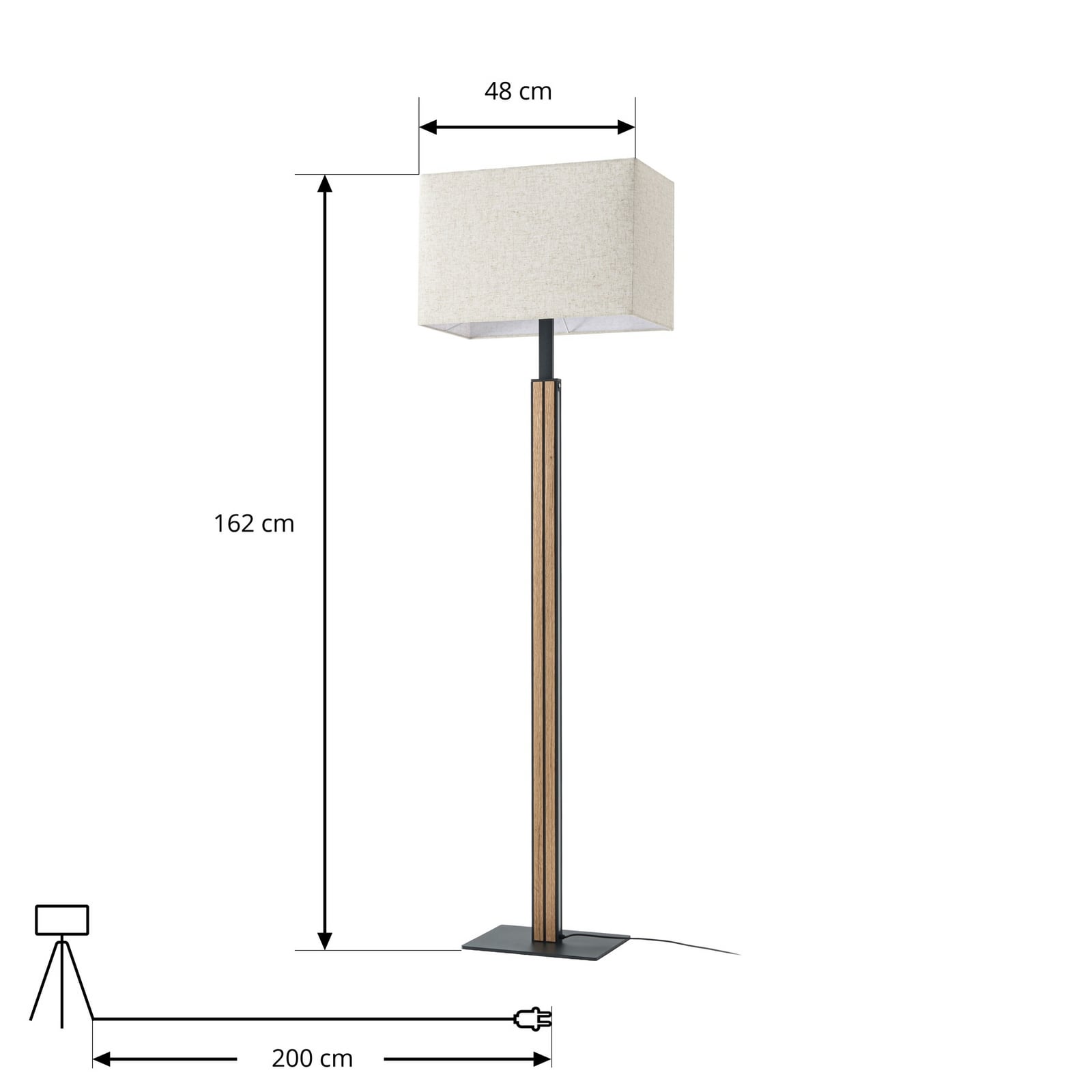 Lisene LED-golvlampa ek/svart/natur, 162 cm – Quitani
