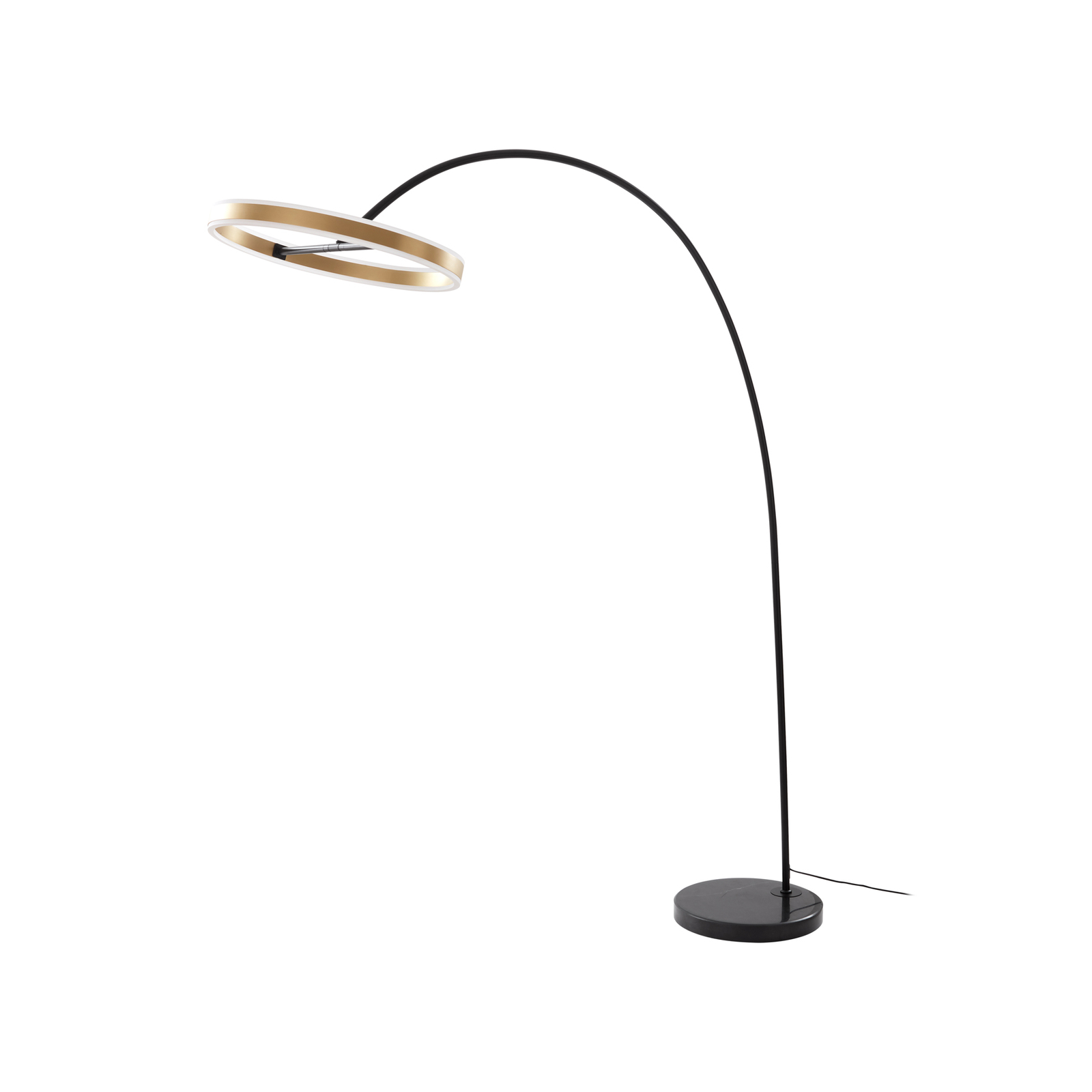 Lucande LED arc floor lamp Yekta, 3-stepdim, brass-coloured