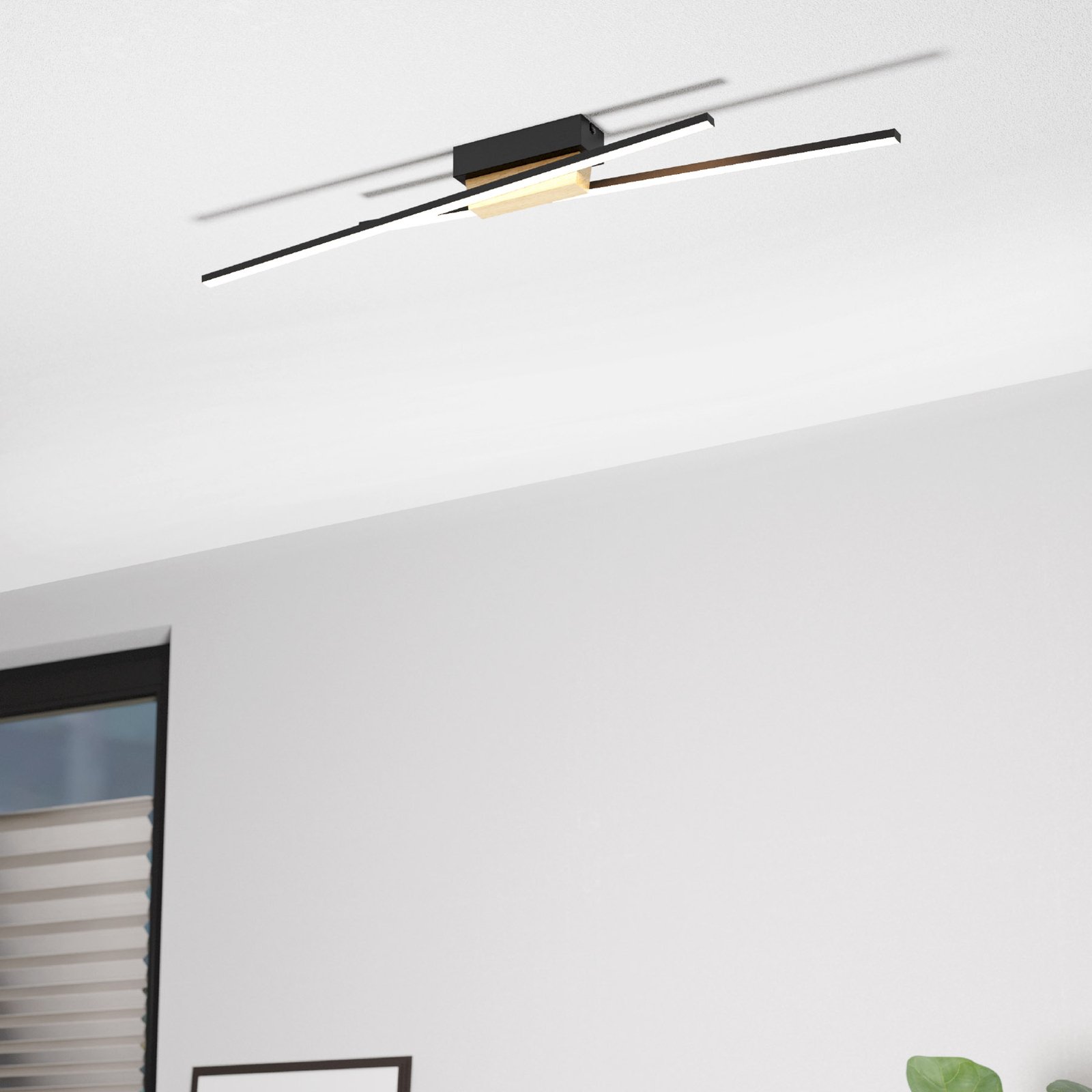 Panagria LED ceiling light, black with wood detail