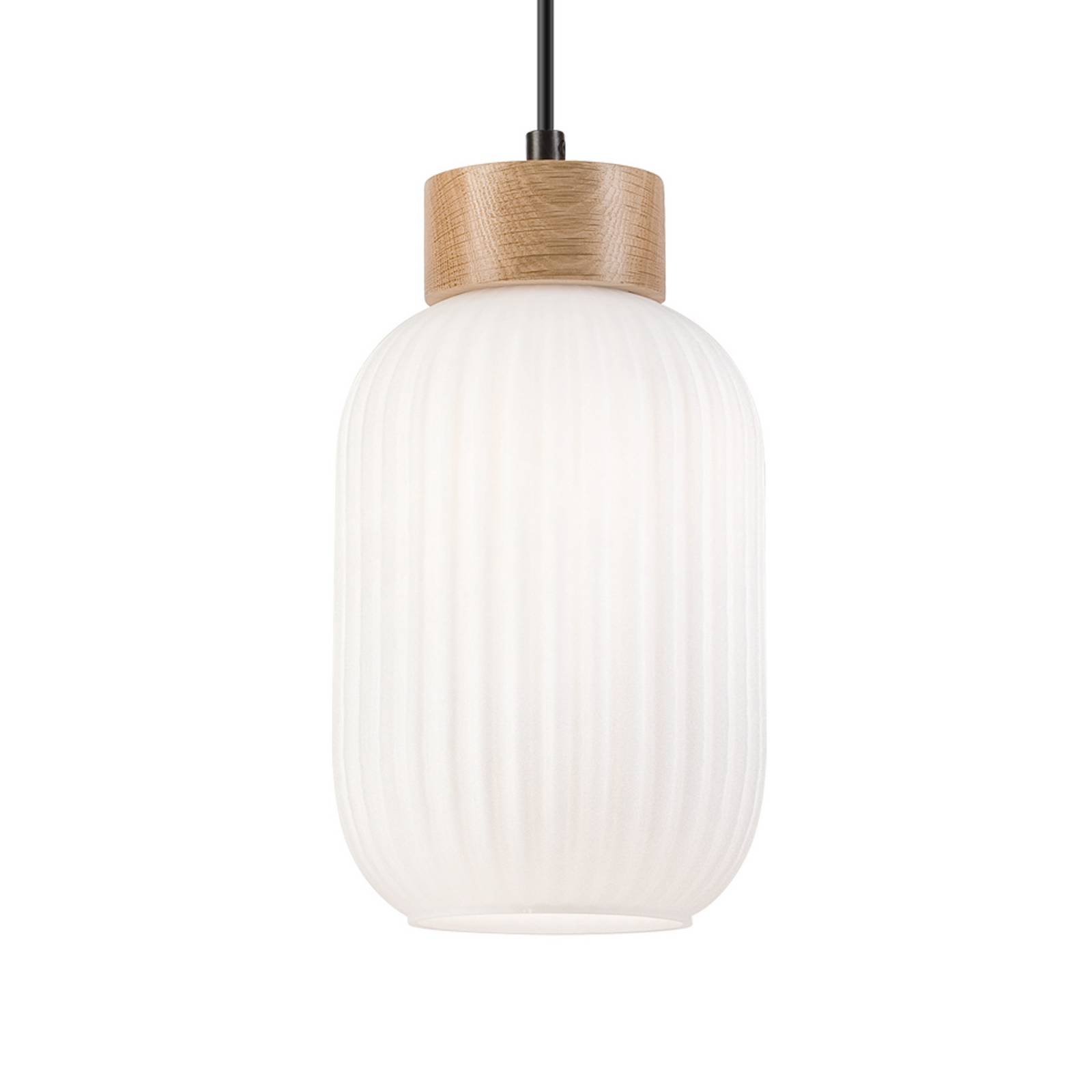 Żyrandol Harmony, Ø 14 cm, biały/dąb, szkło/drewno