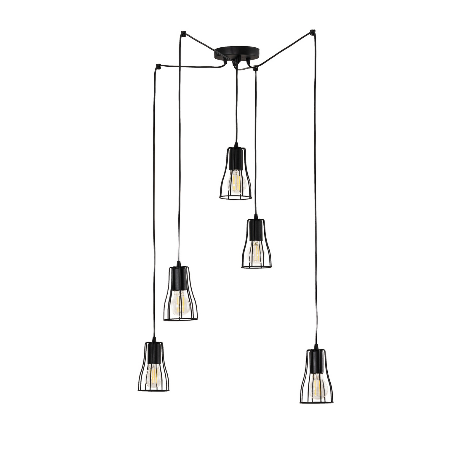 Pendant light Tube Long, black, metal, 5-bulb, E27