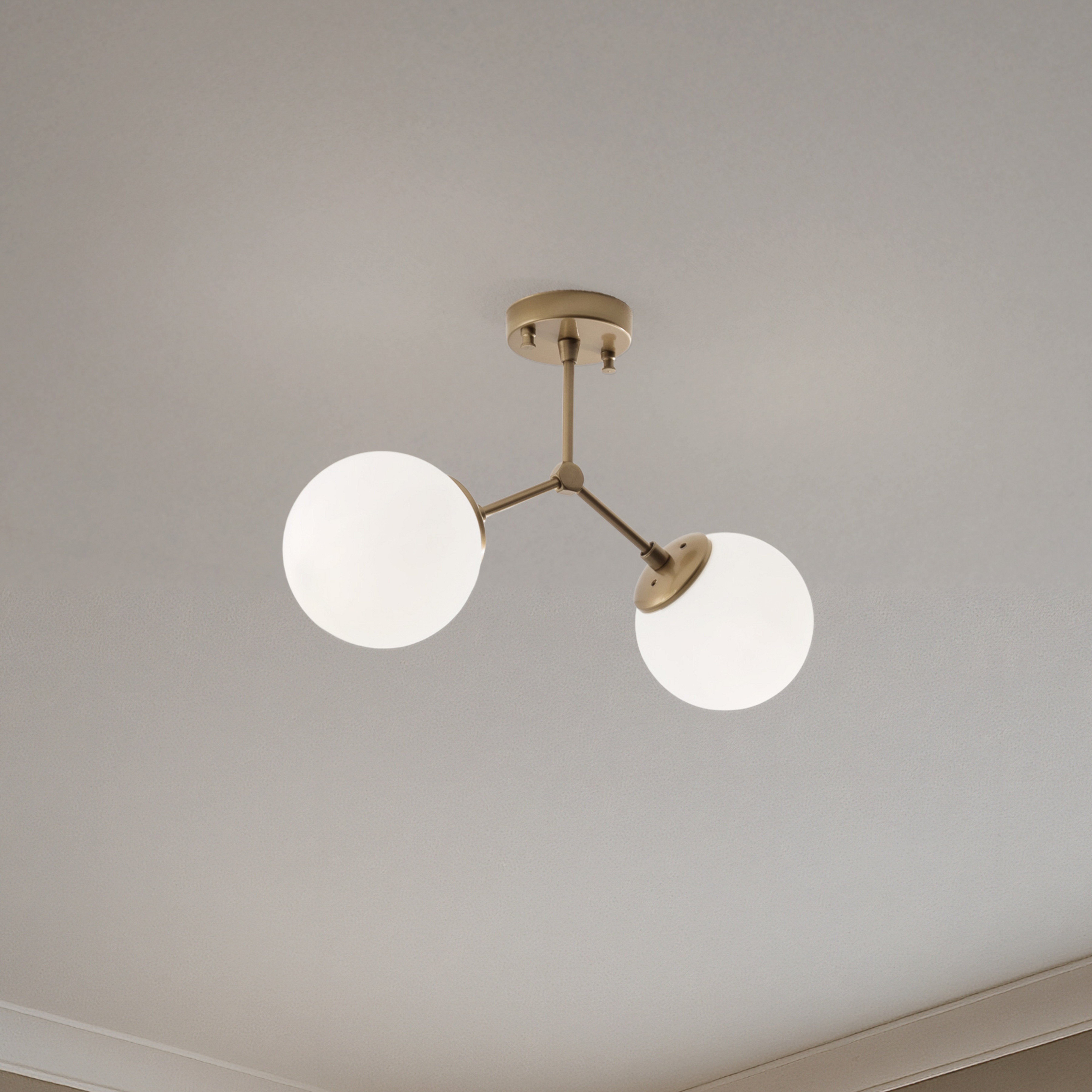 Taklampe Damar, gull, glass, 2 lyskilder, lengde 44 cm, E27