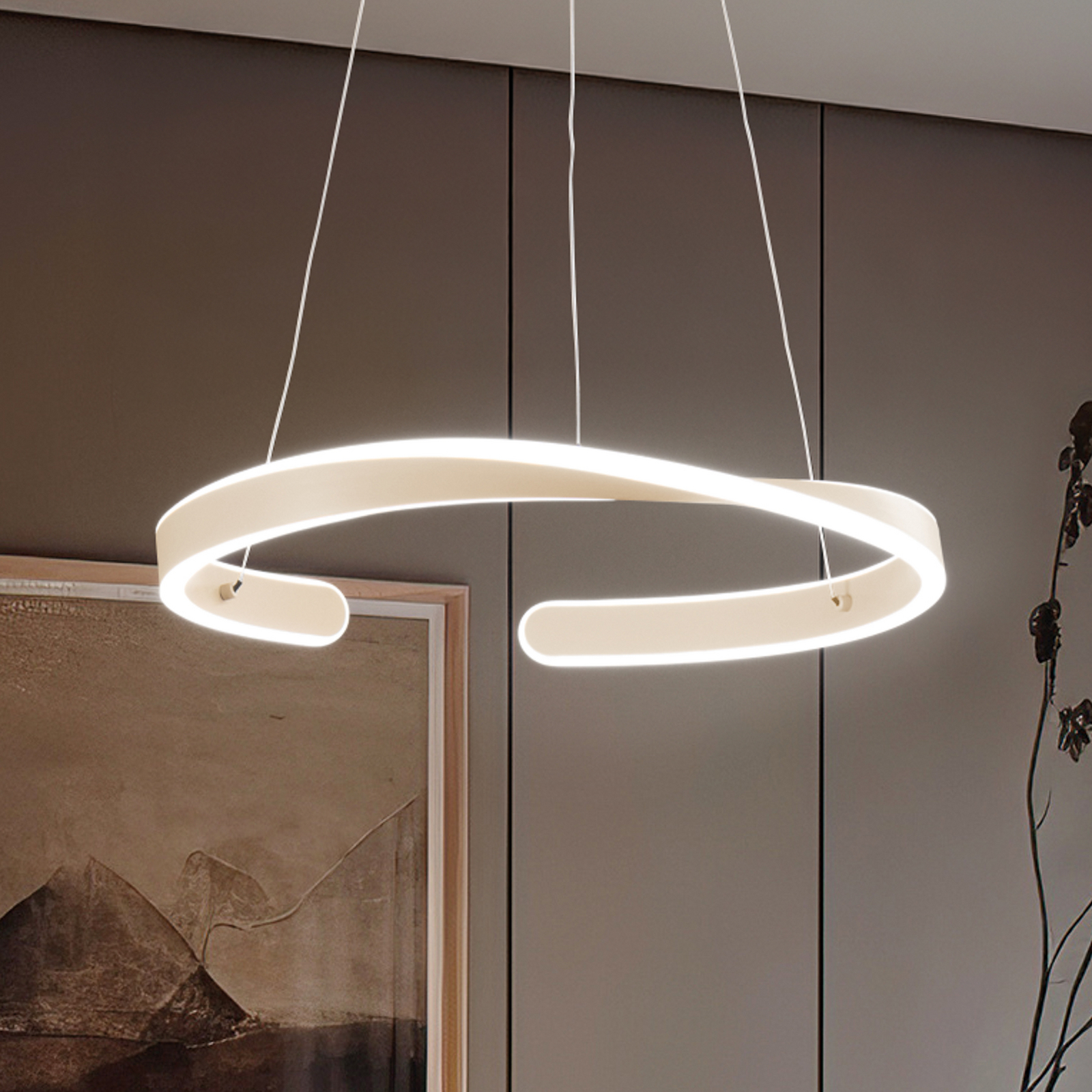 LED-Hängelampe Savona, sandfarben, Ø 43 cm, Metall, CCT LED-Hängelampe Savona, sandfarben, Ø 43 cm, Metall, CCT