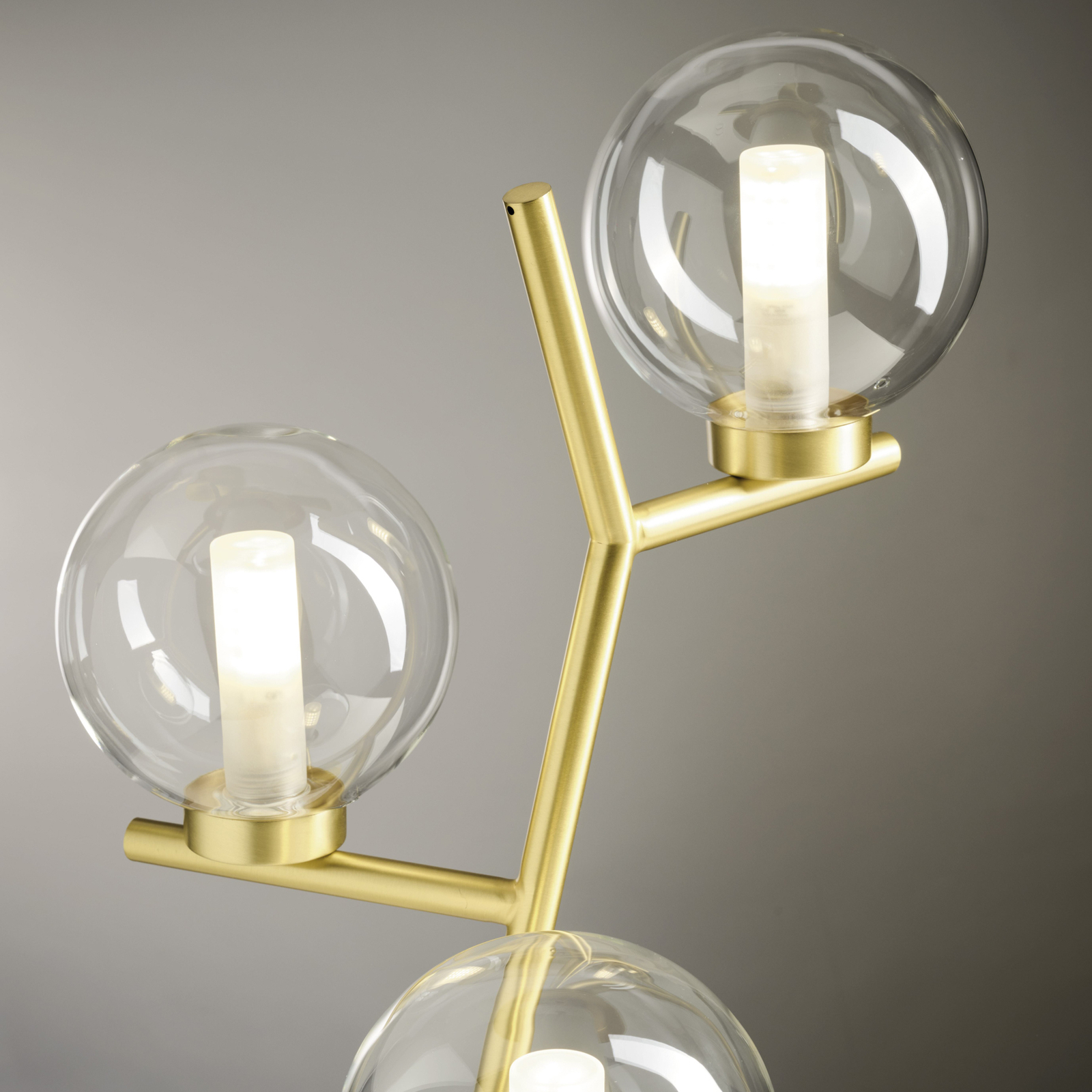 Camely tafellamp, 3-lamps, geborsteld goud/helder, glas