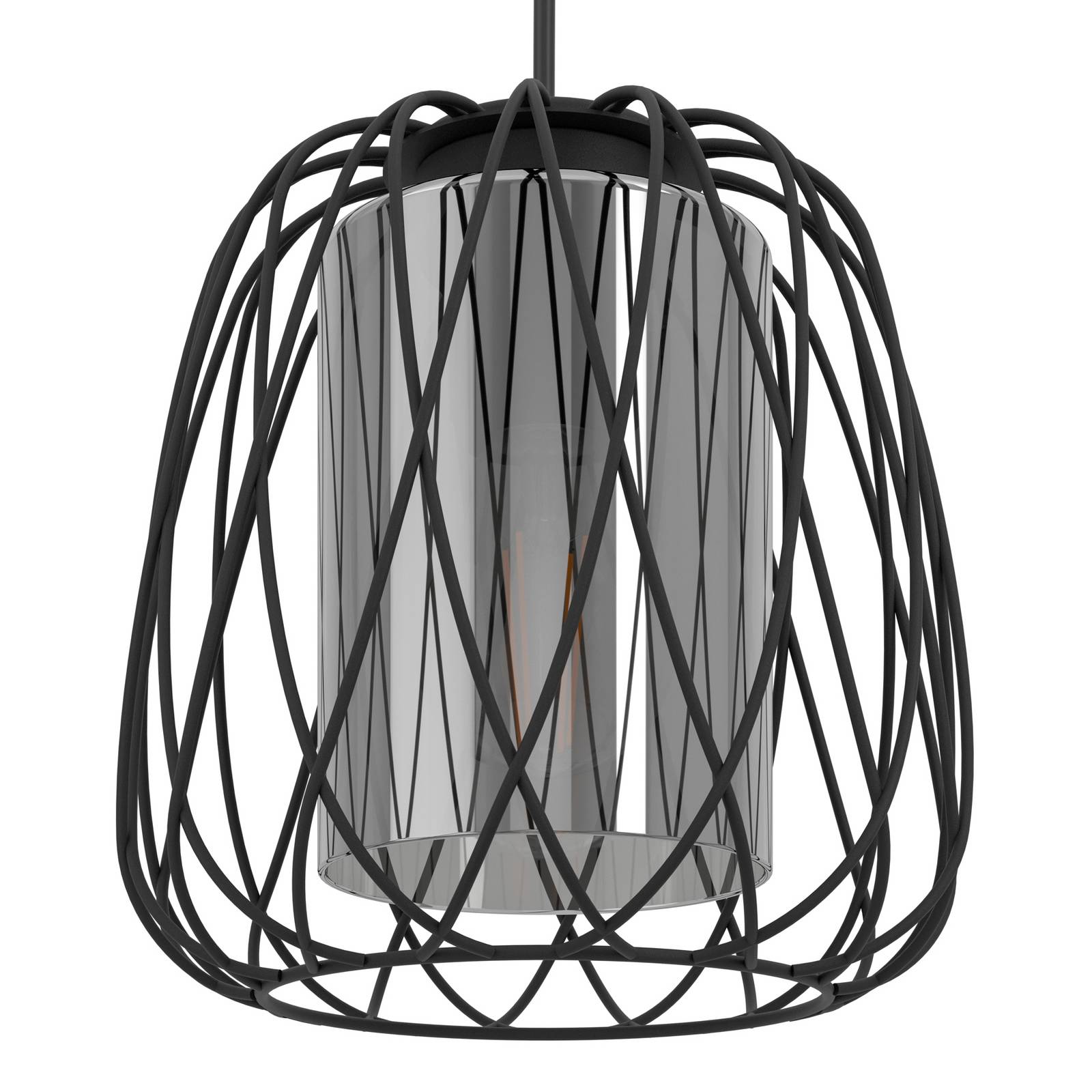 Lampa wisząca Floresta, czarna, długość 89 cm, stal/szkło, 3-punktowa