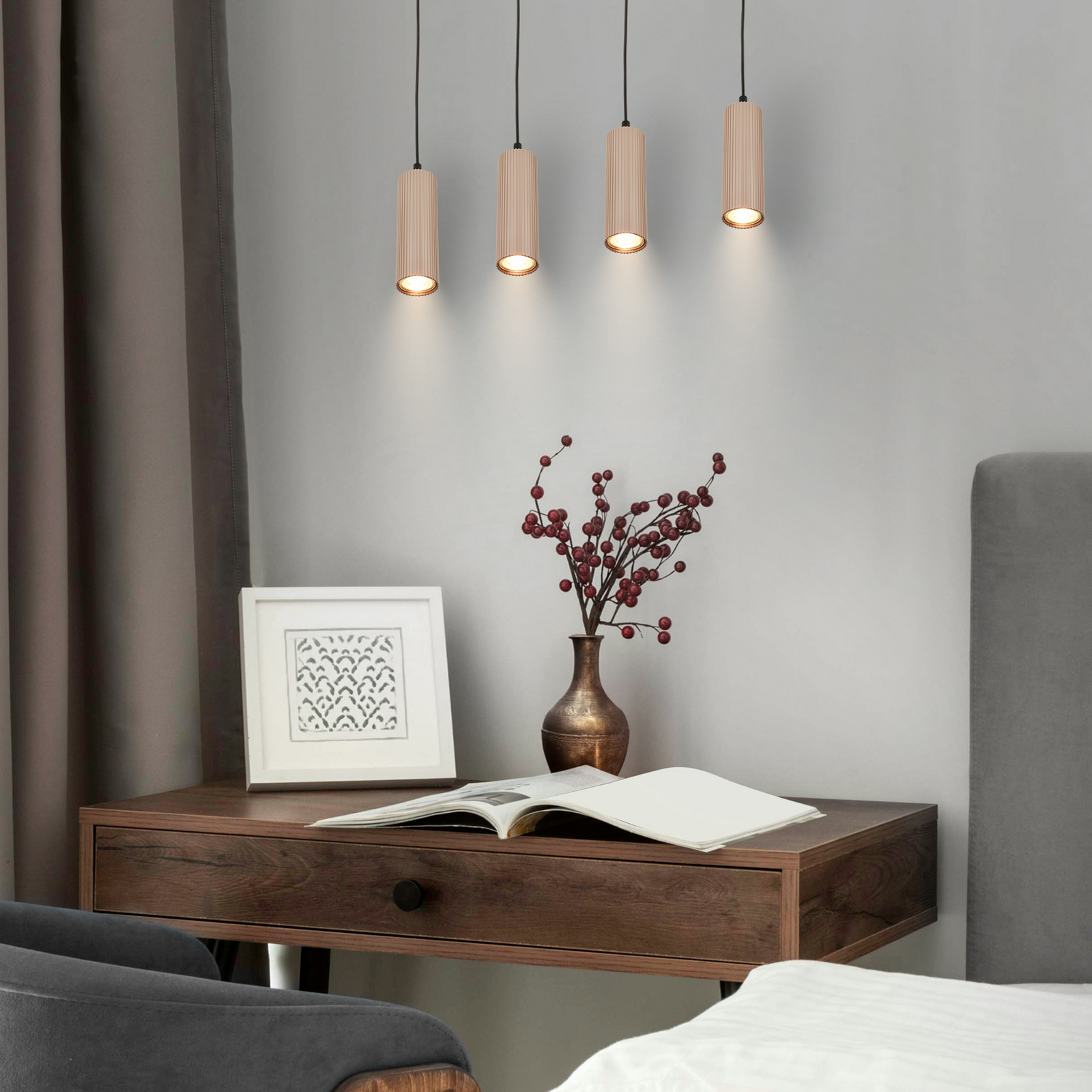 Suspension Ida, beige, à 4 lampes, longueur 76 cm, GU10 Suspension Ida, beige, à 4 lampes, longueur 76 cm, GU10