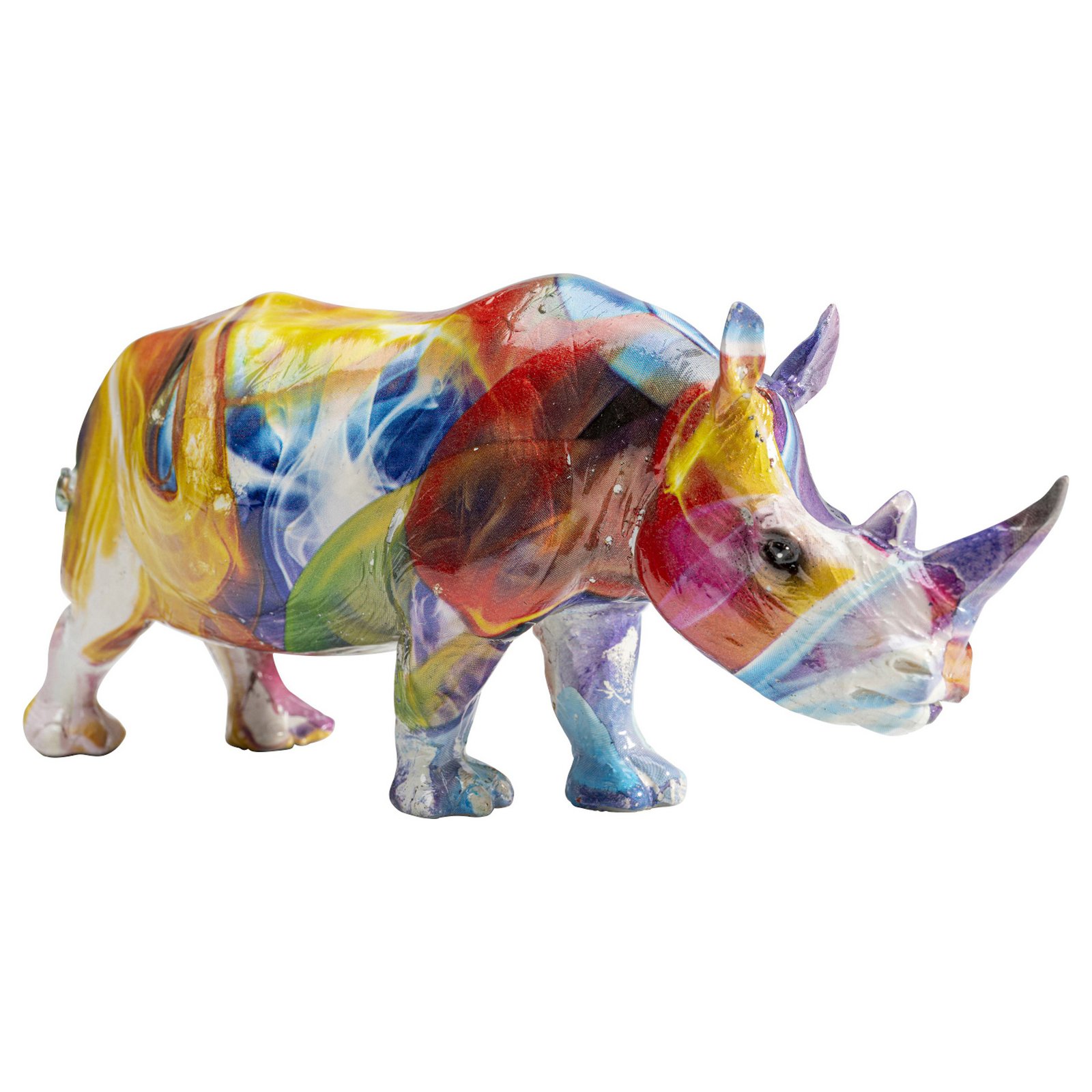 KARE Figurine décorative Colored Rhino, polyrésine, imprimé multicolore