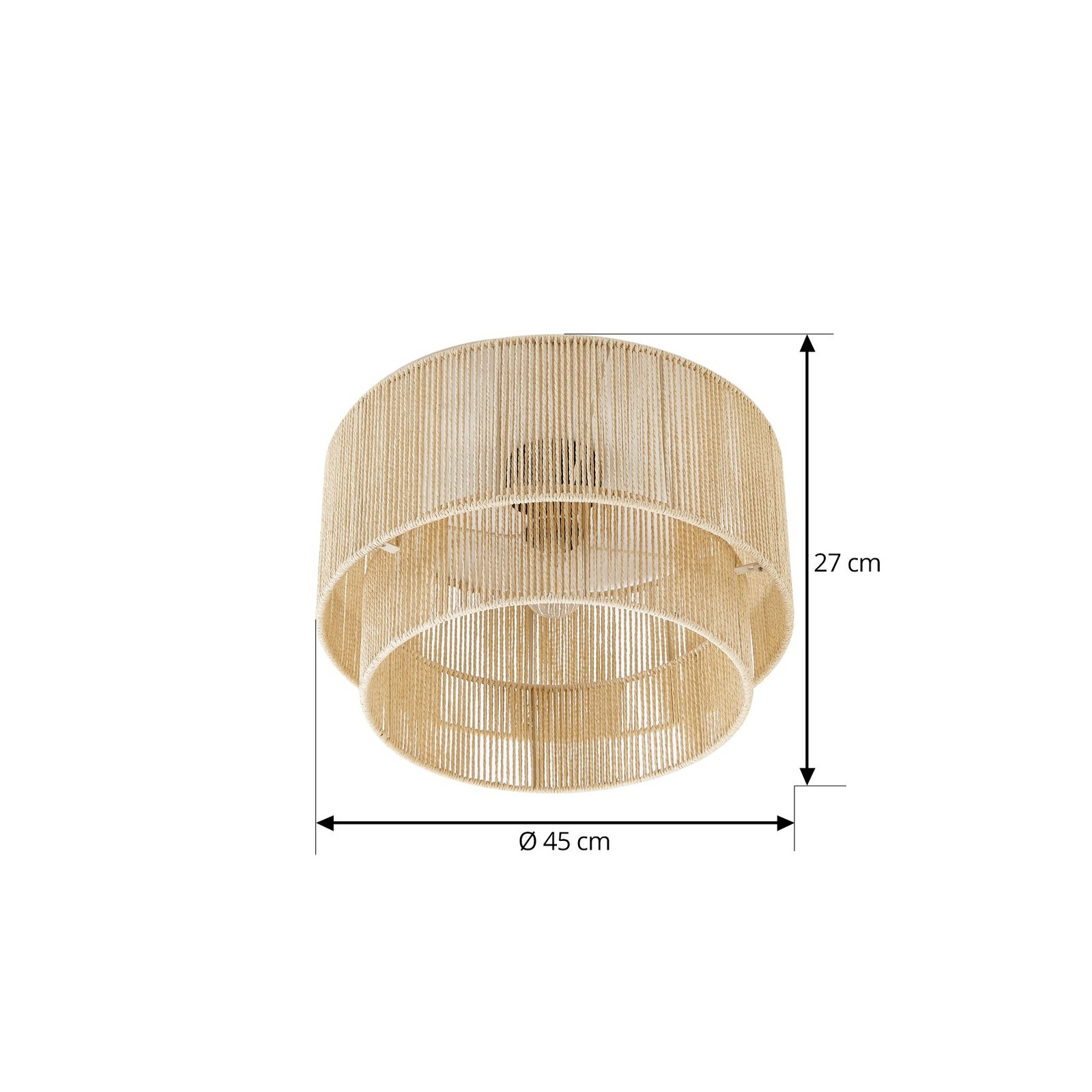 Lindby candeeiro de teto Anuva, bege natural, papel, Ø 45 cm