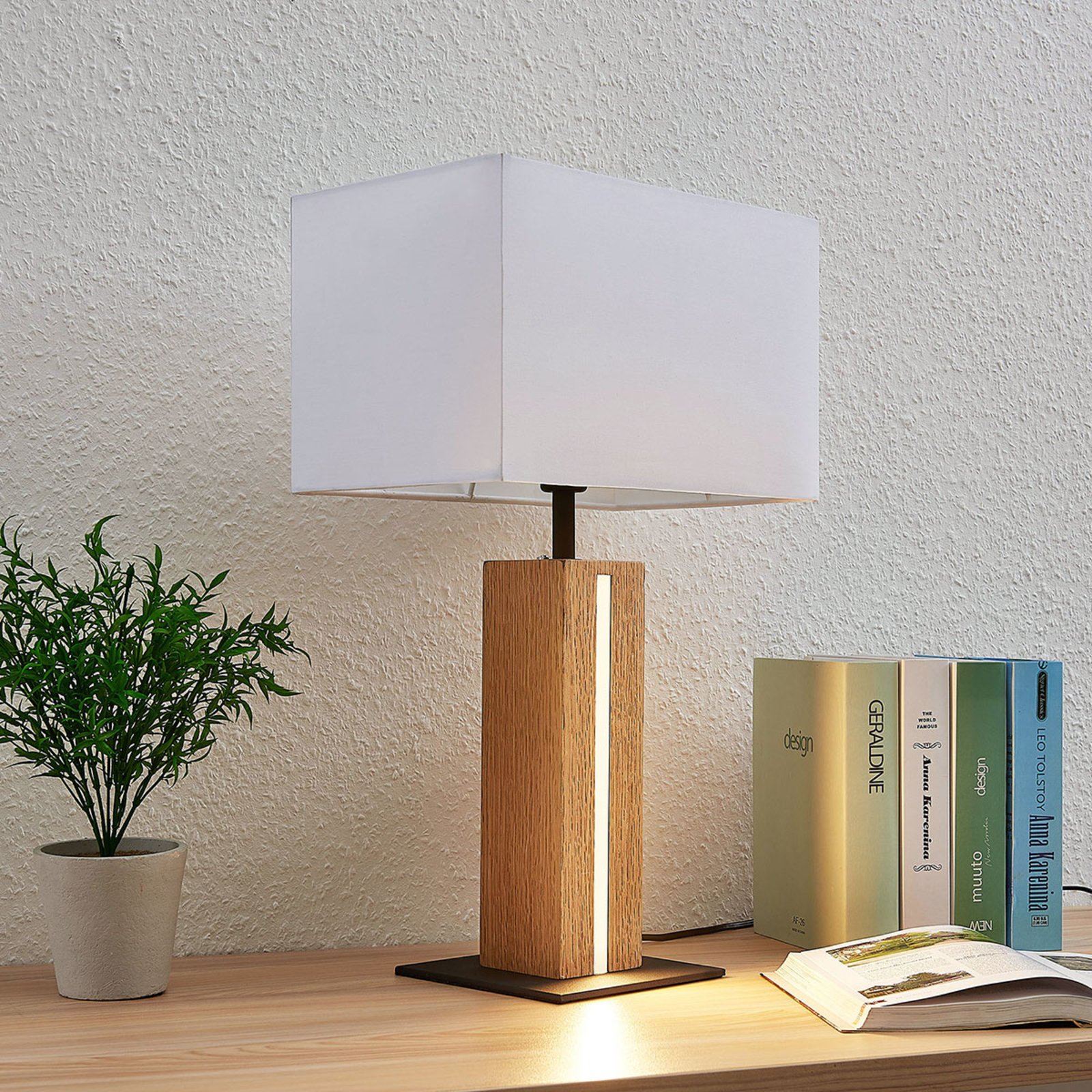 Garry Square Stolní Lampa White/Wood - Lindby