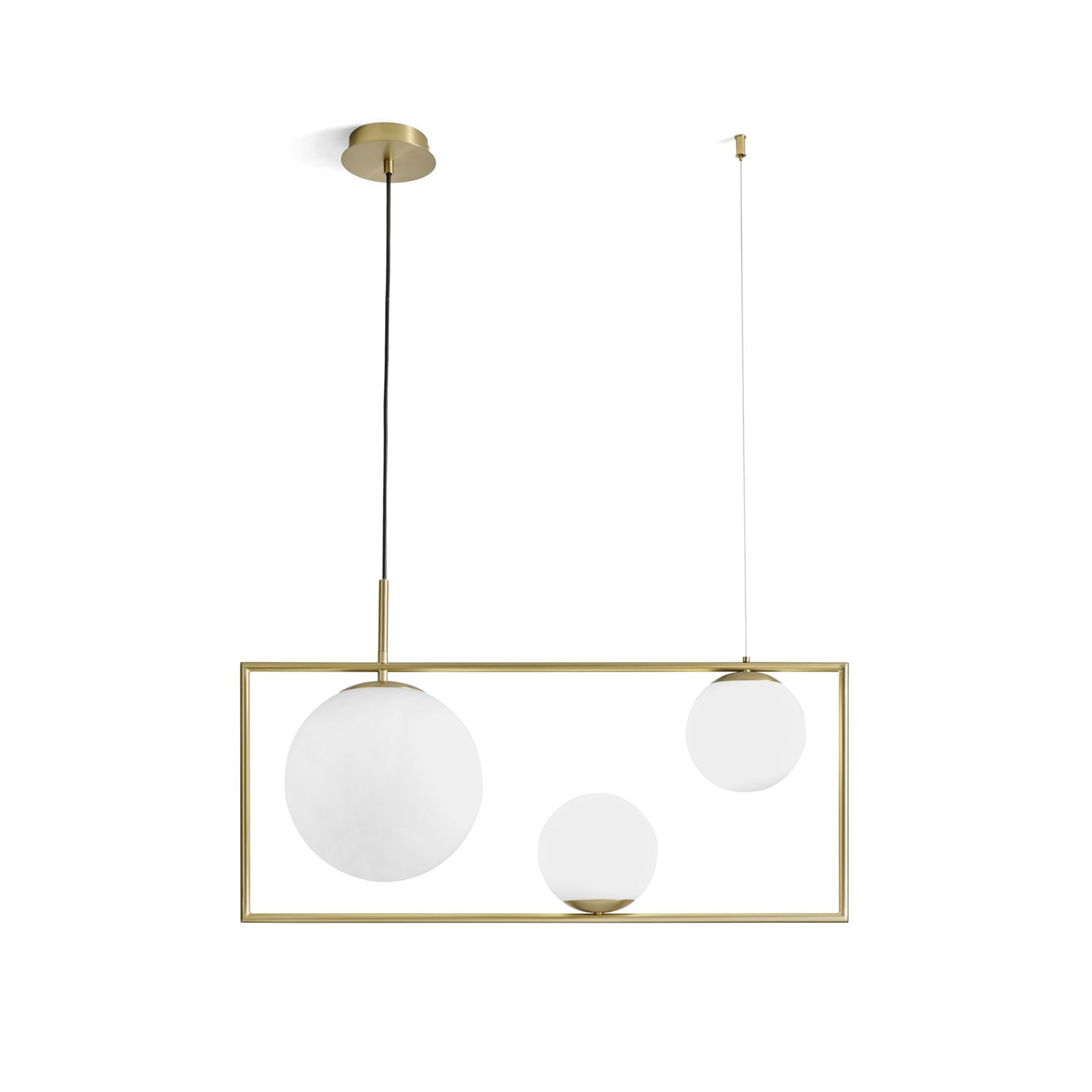 Buble pendant light, gold, 3 opal glass lampshades
